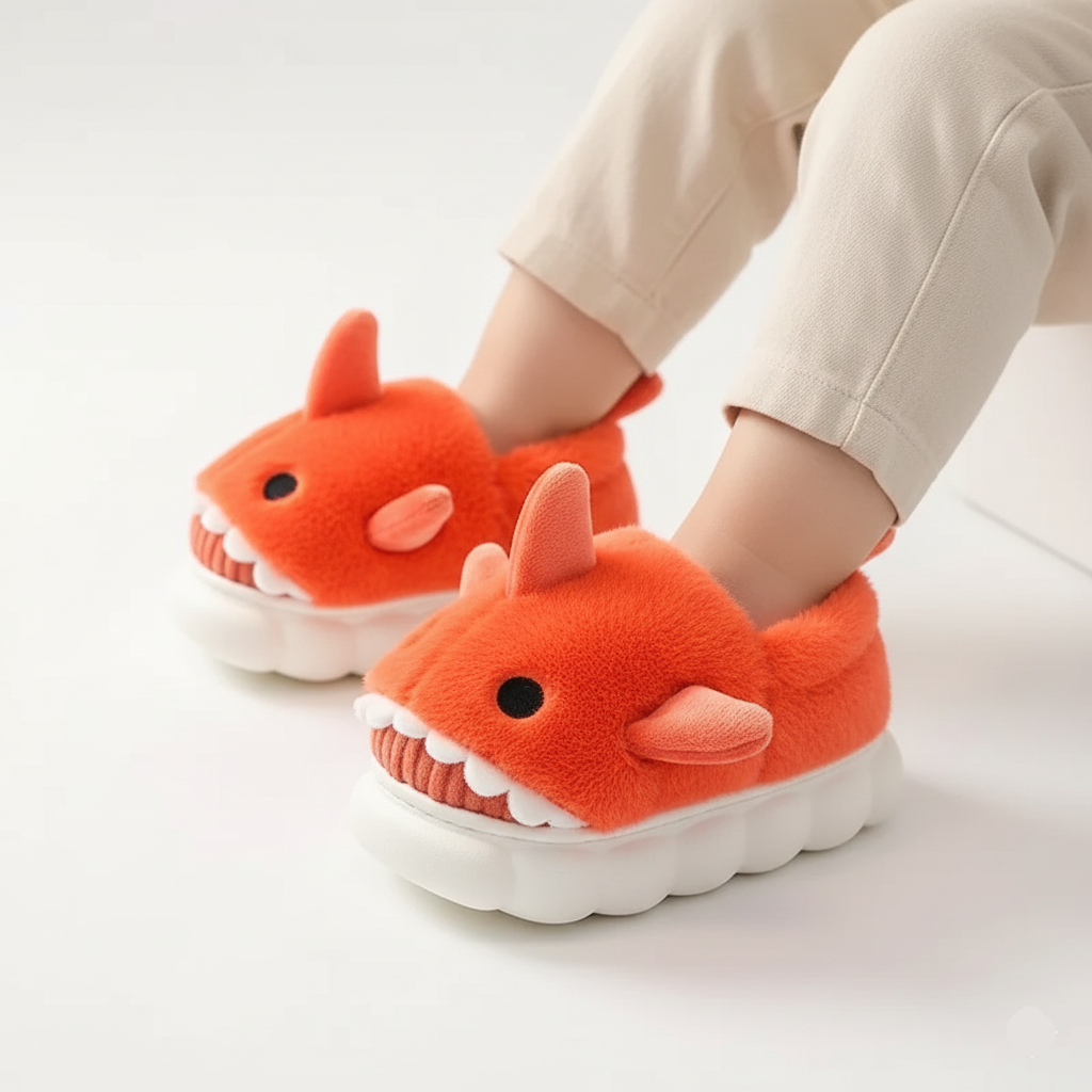 Plush Shark Slippers Warm And Non-slip Ages 3-14