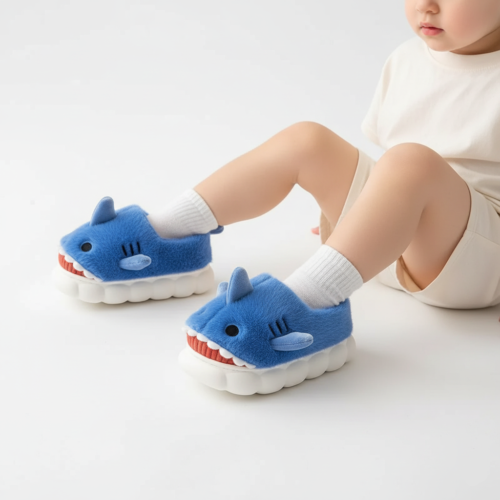 Plush Shark Slippers Warm And Non-slip Ages 3-14