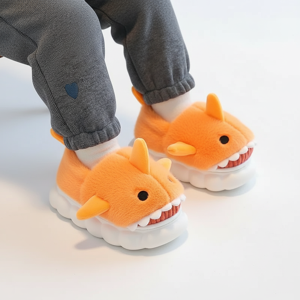Plush Shark Slippers Warm And Non-slip Ages 3-14