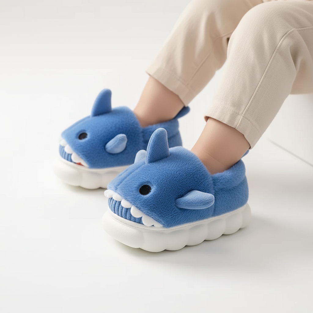 Plush Shark Slippers Warm And Non-slip Ages 3-14