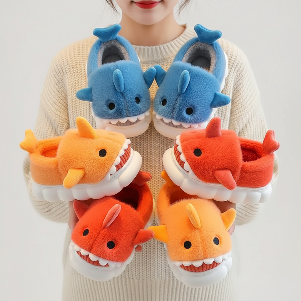 Plush Shark Slippers Warm And Non-slip Ages 3-14