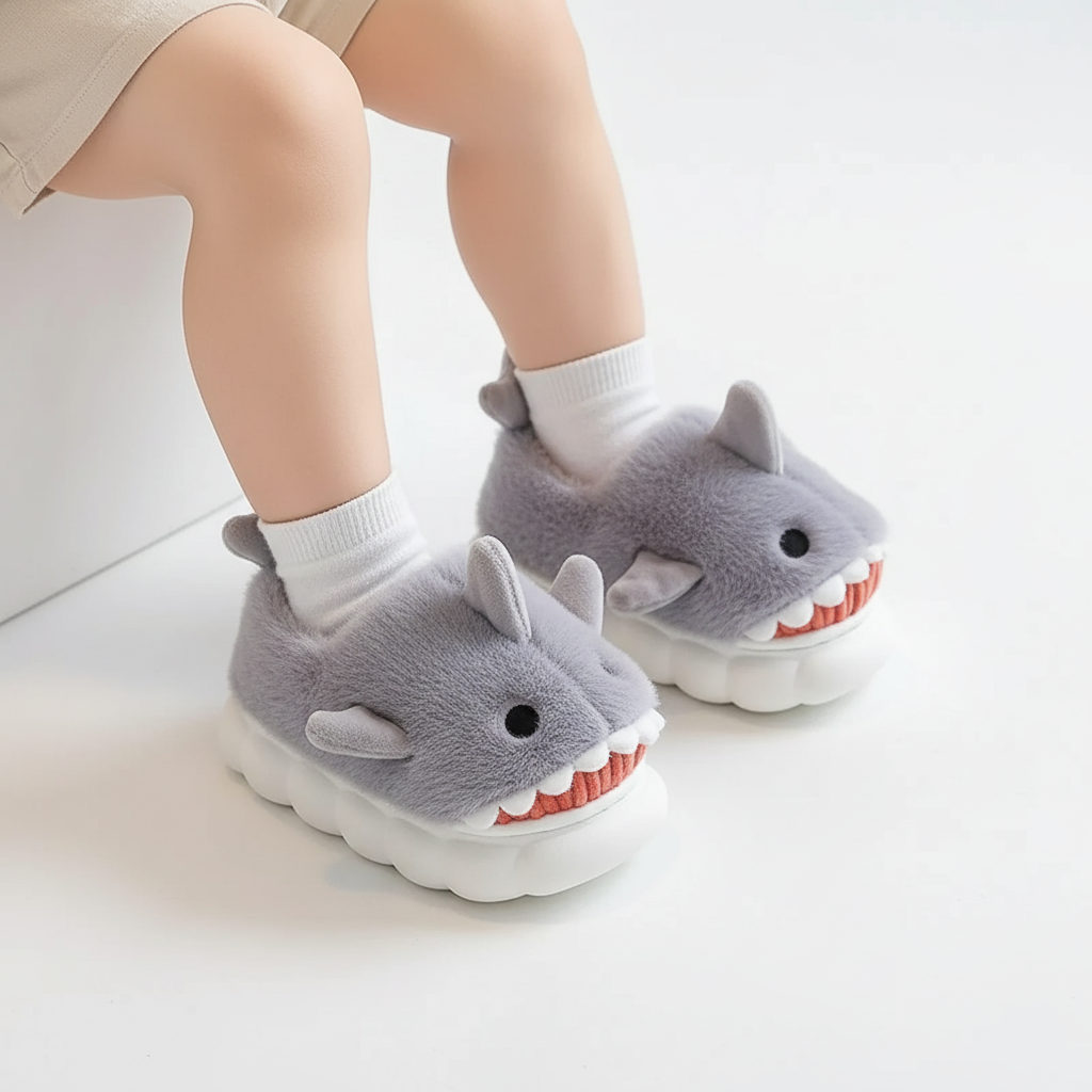Plush Shark Slippers Warm And Non-slip Ages 3-14