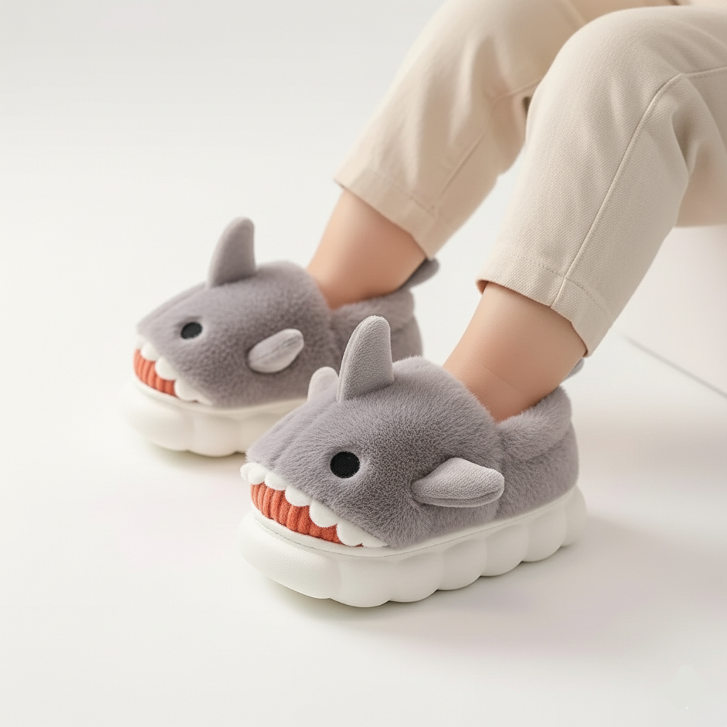 Plush Shark Slippers Warm And Non-slip Ages 3-14