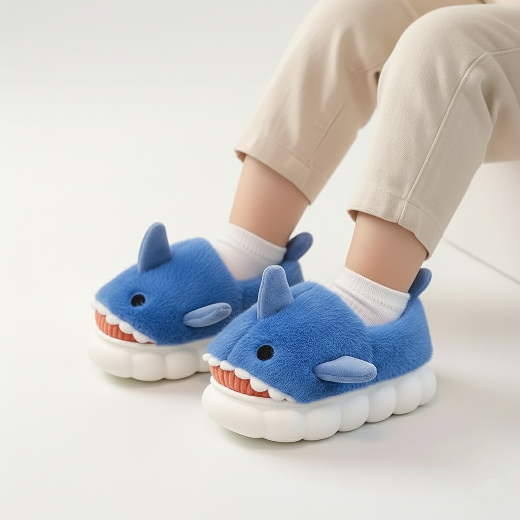 Plush Shark Slippers Warm And Non-slip Ages 3-14