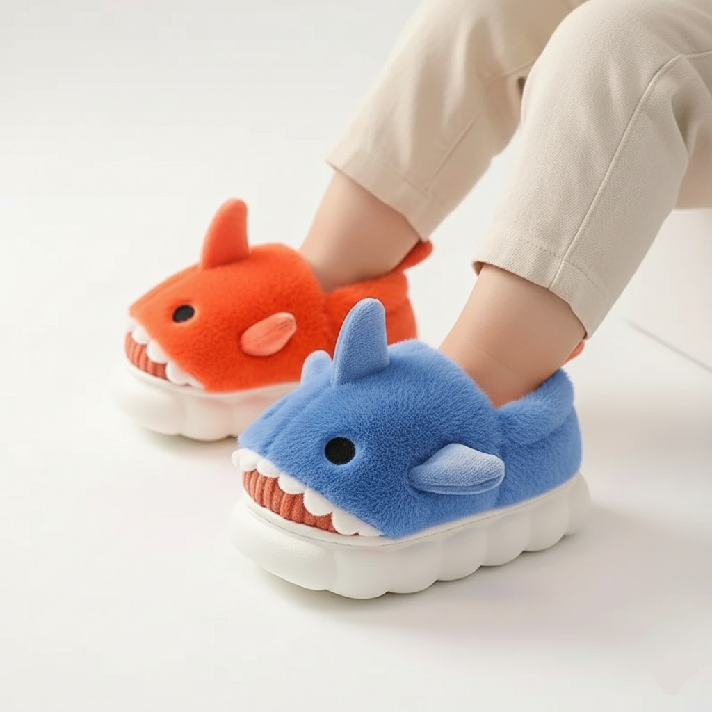 Plush Shark Slippers Warm And Non-slip Ages 3-14