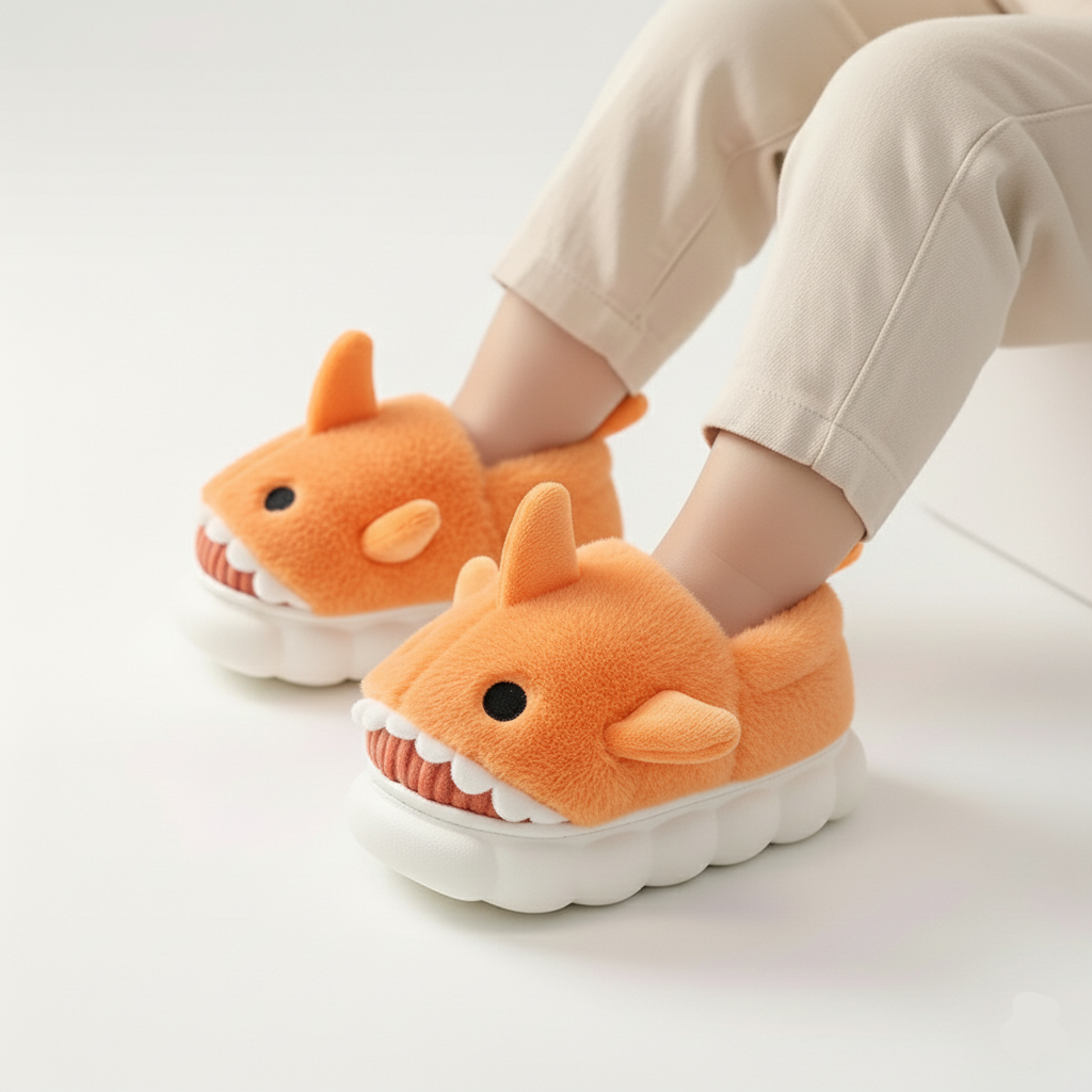 Plush Shark Slippers Warm And Non-slip Ages 3-14