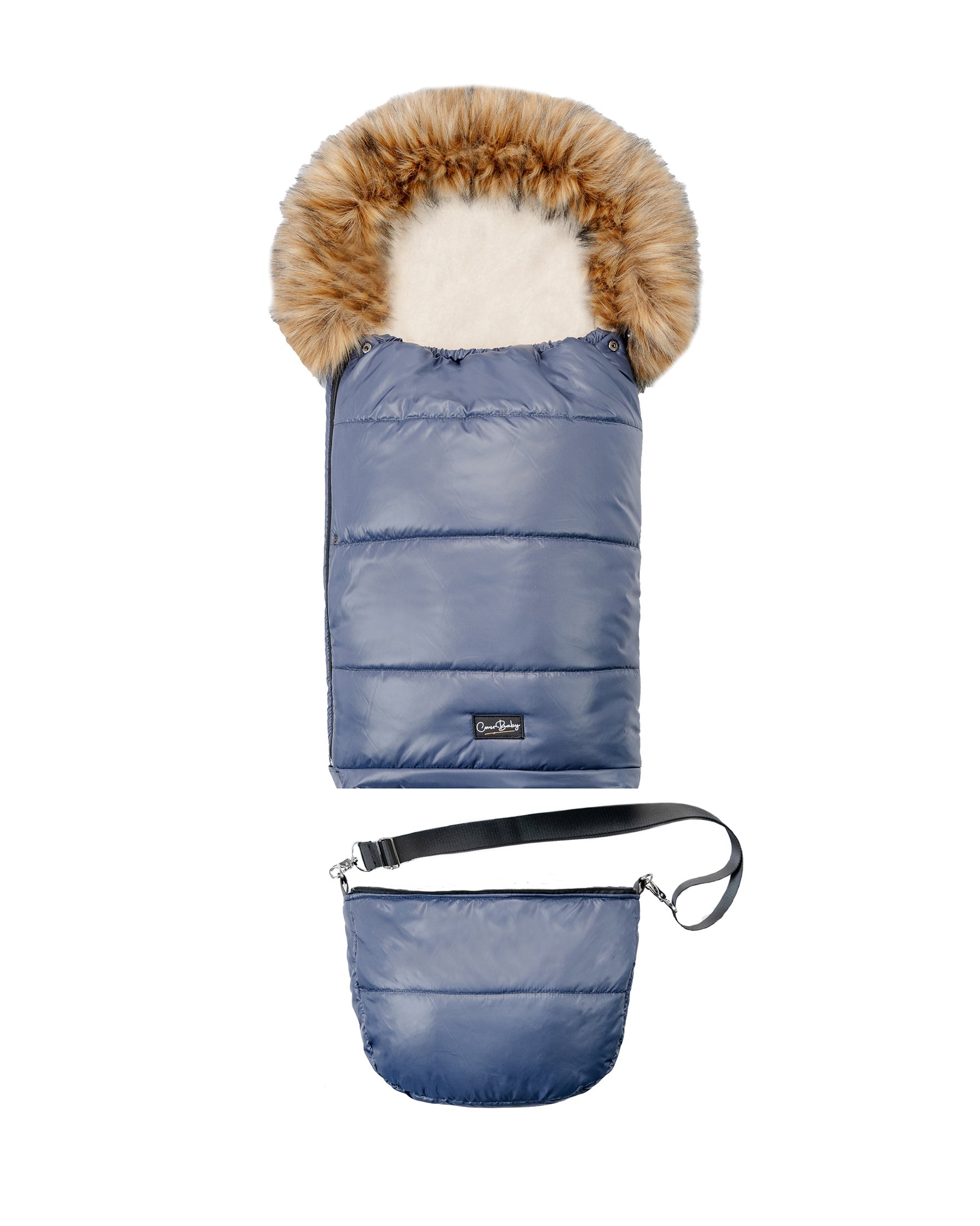 Pastel Navy Organic Premium Beige Wool Adjustable Footmuff