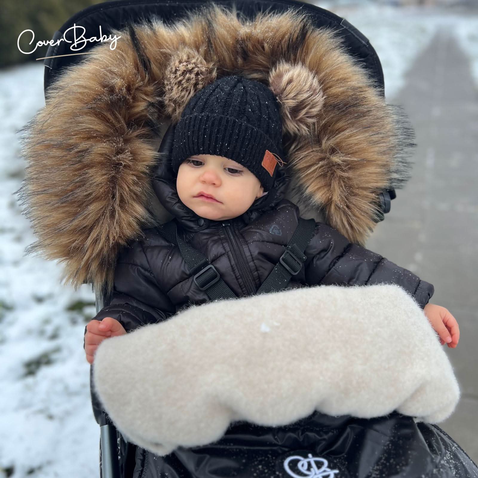 Pastel Black Organic Premium Beige Wool Adjustable Footmuff