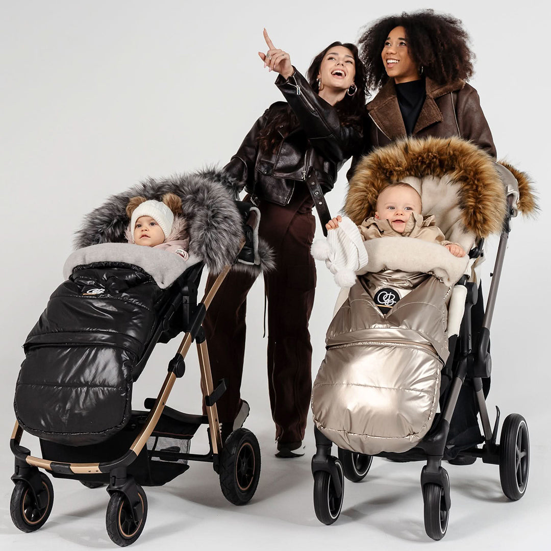 Pastel Black Organic Premium Beige Wool Adjustable Footmuff