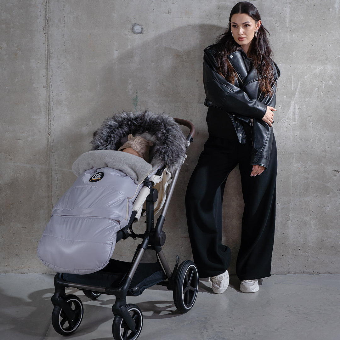 Pastel Black Organic Premium Beige Wool Adjustable Footmuff