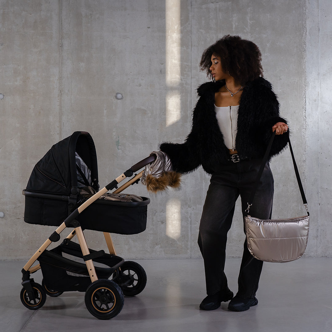 Pastel Black Organic Premium Beige Wool Adjustable Footmuff