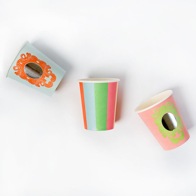 Mirror Mirror And Striped Cups (x 12) - Princess Party
