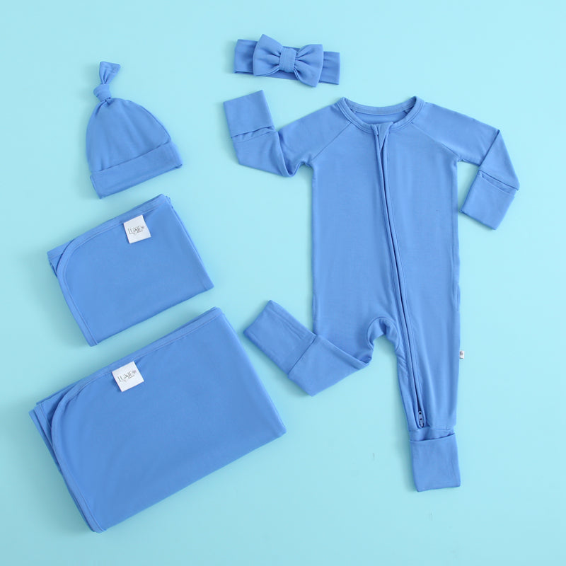 Pure Blue Zippered Baby Romper