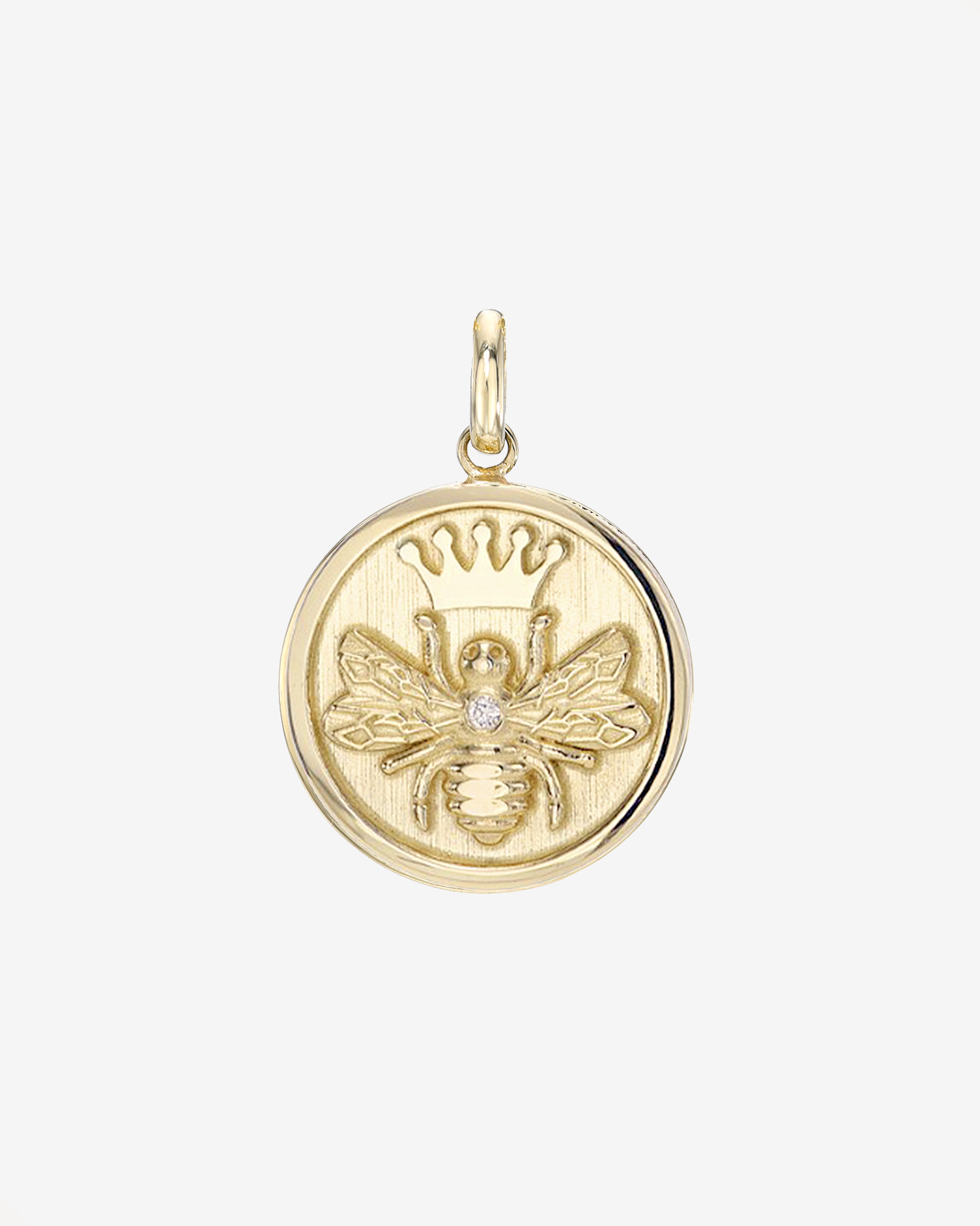 14k Gold Diamond Queen Bee Medallion Pendant