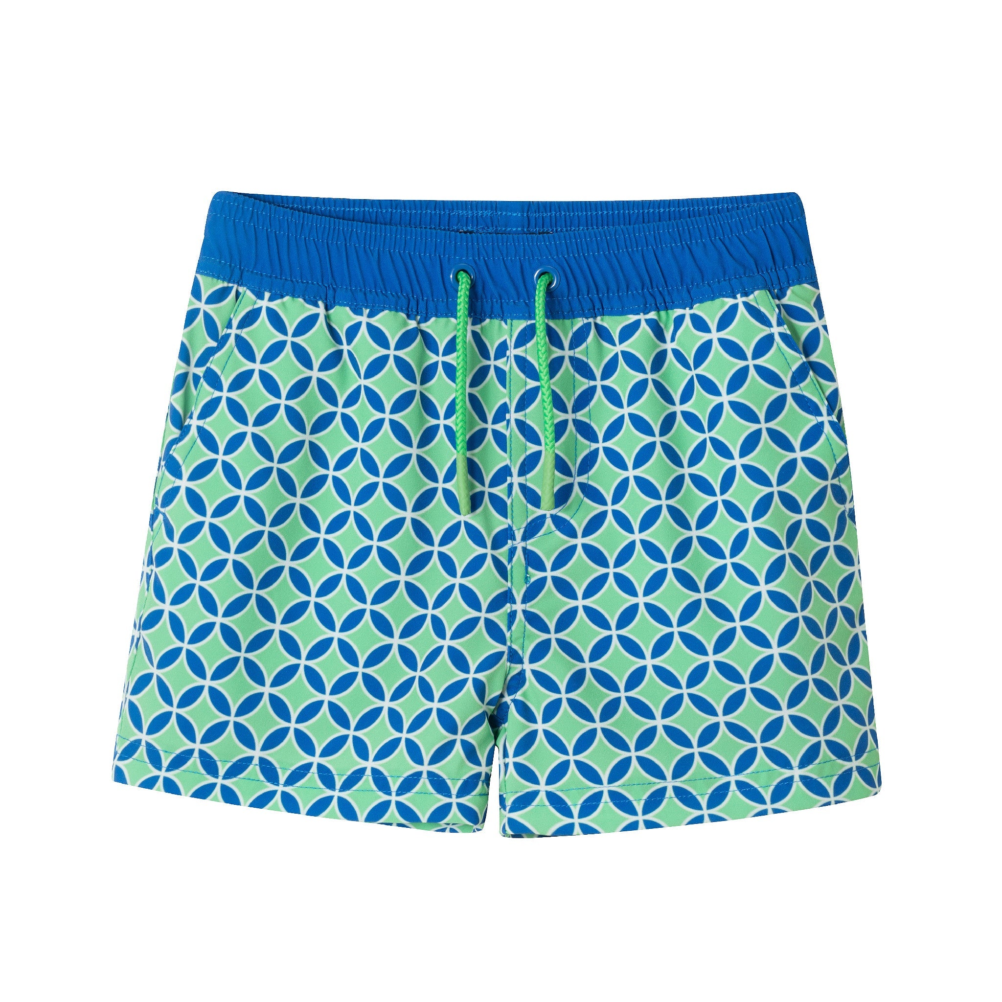 Kids (4-18) Swim Trunk | Green Blue Geometric