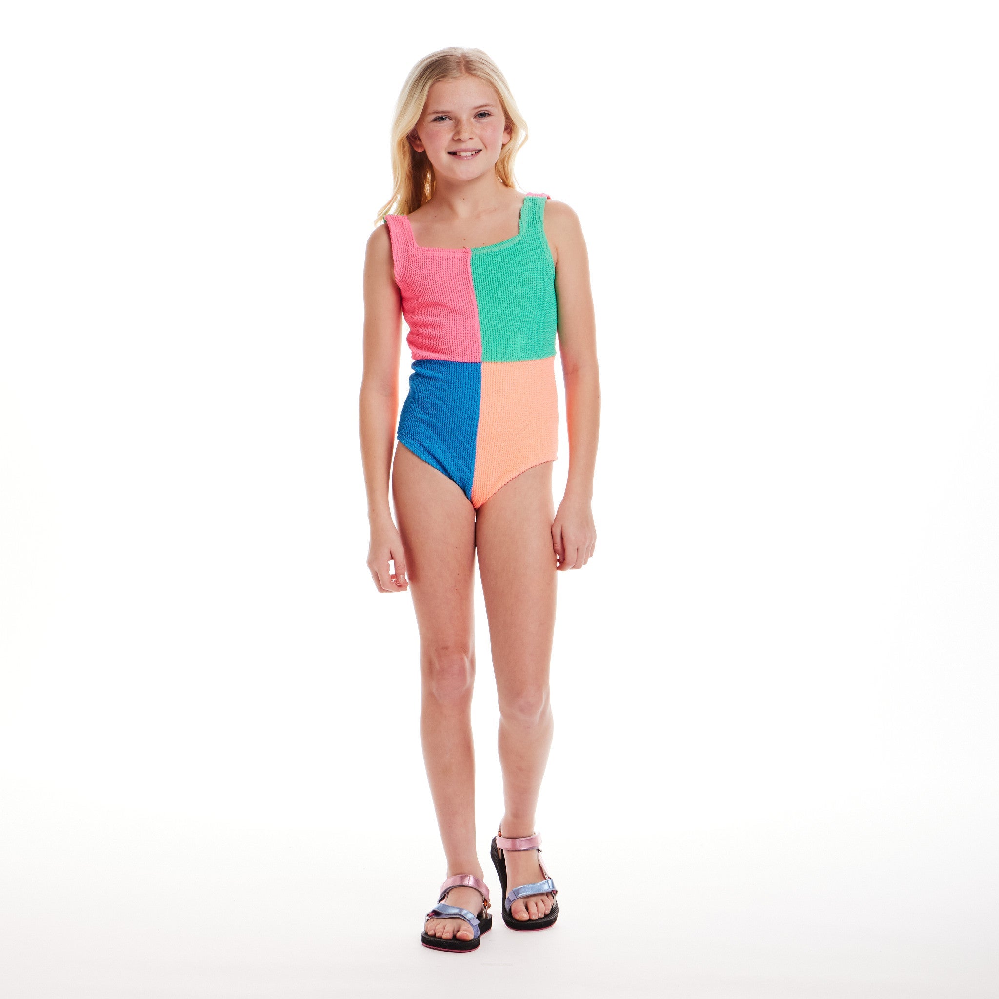 Kids (7-16) One Piece Swim Suit | Multi Color Block