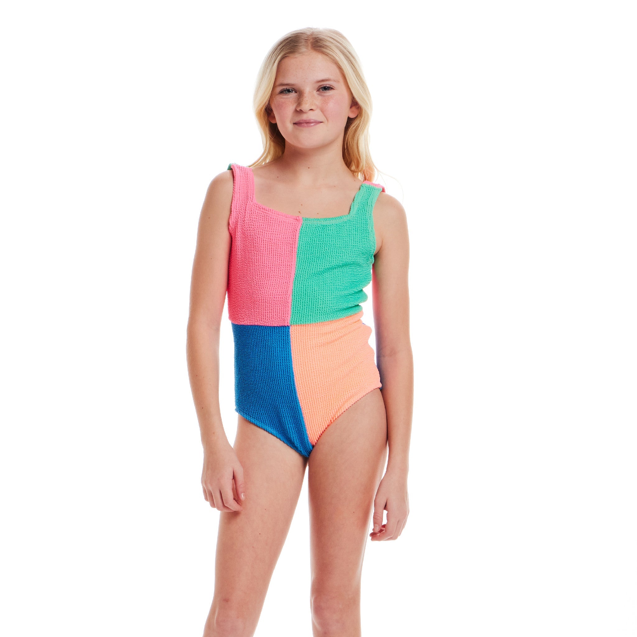 Kids (7-16) One Piece Swim Suit | Multi Color Block
