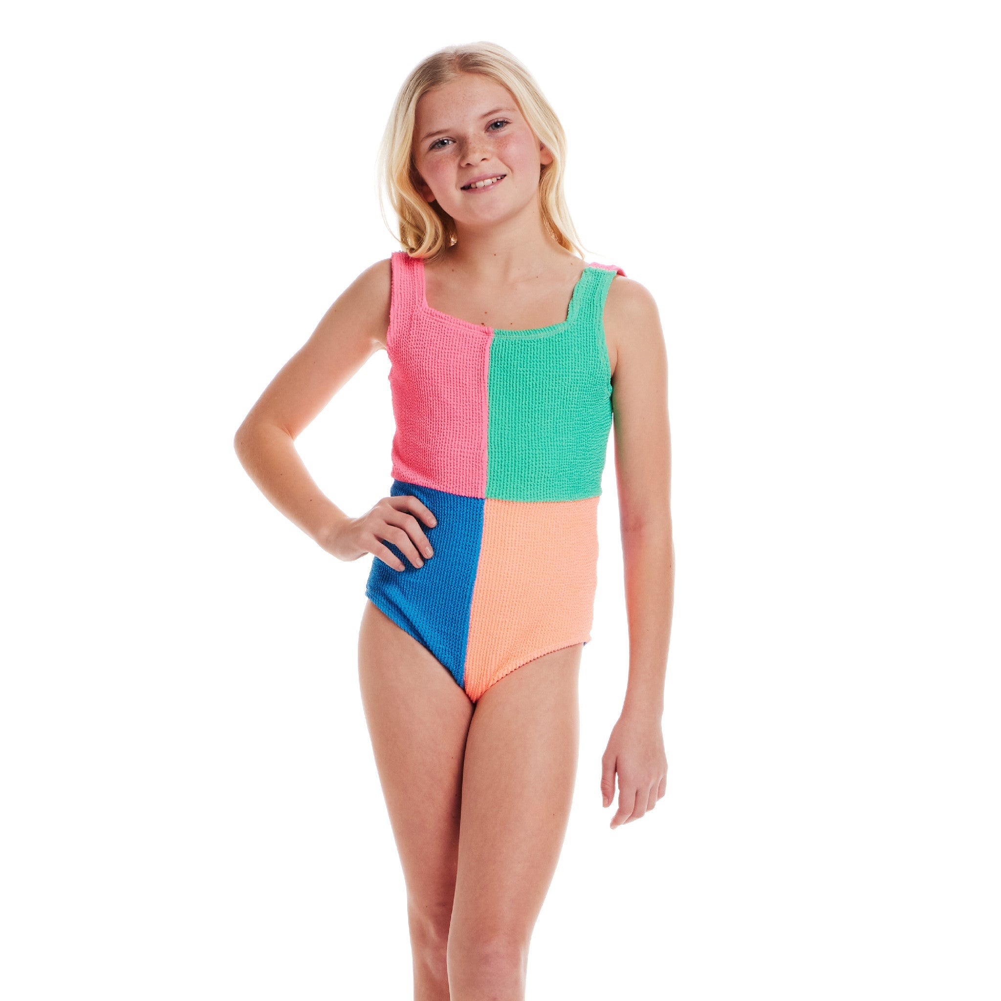 Kids (7-16) One Piece Swim Suit | Multi Color Block