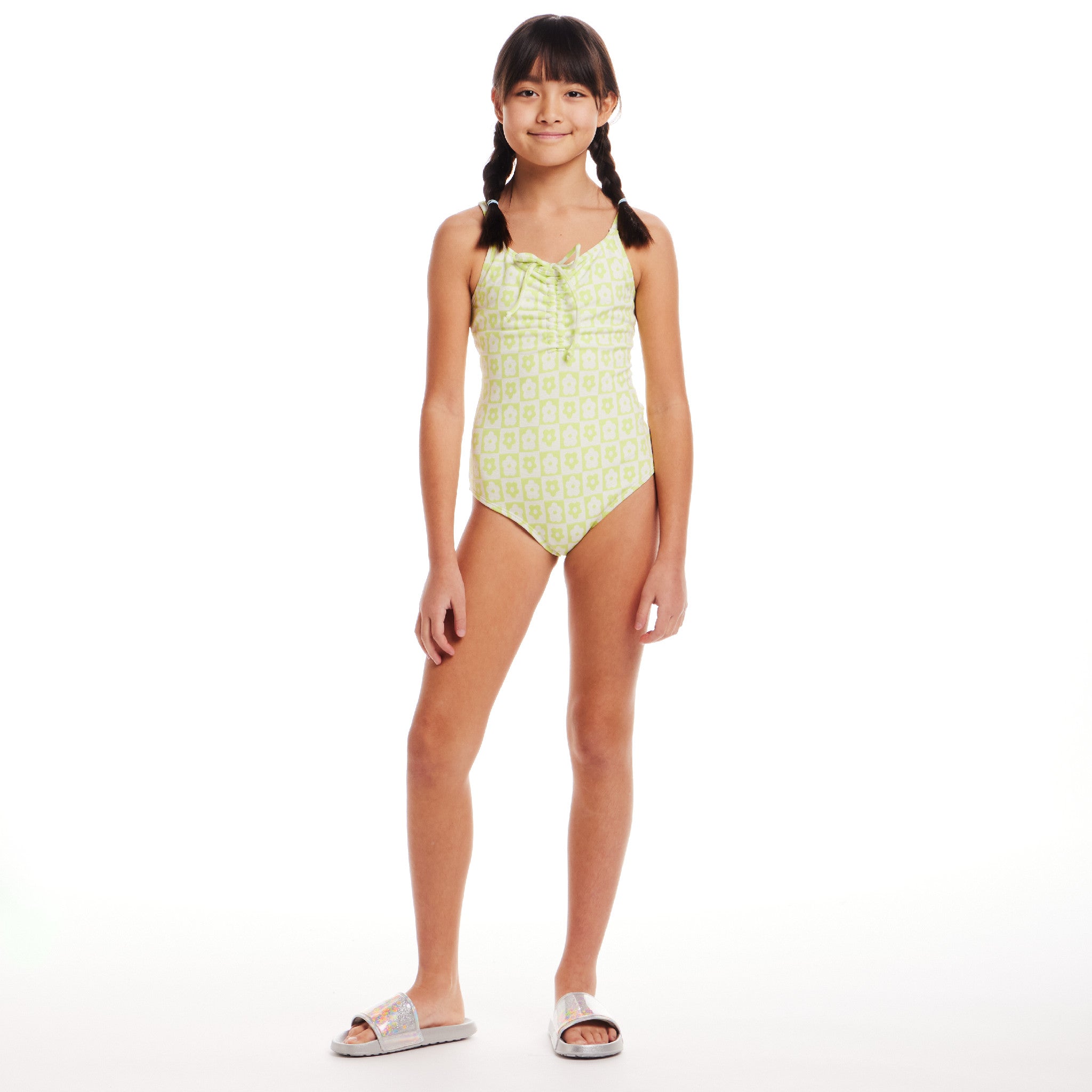Kids (7-16) One Piece Swim Suit | Floral Check