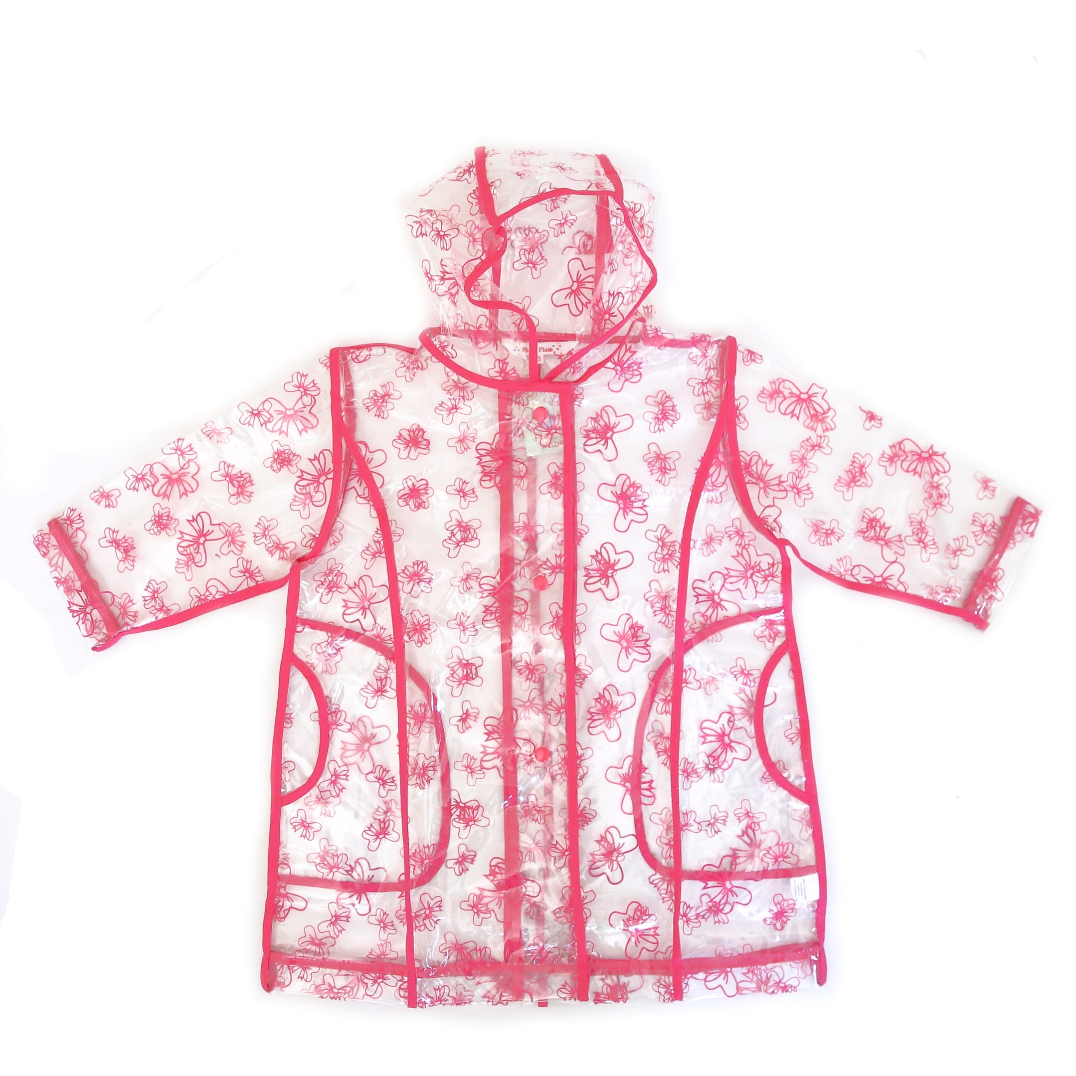 Transparent Raincoat With Fuchsia Trim And Bow Print