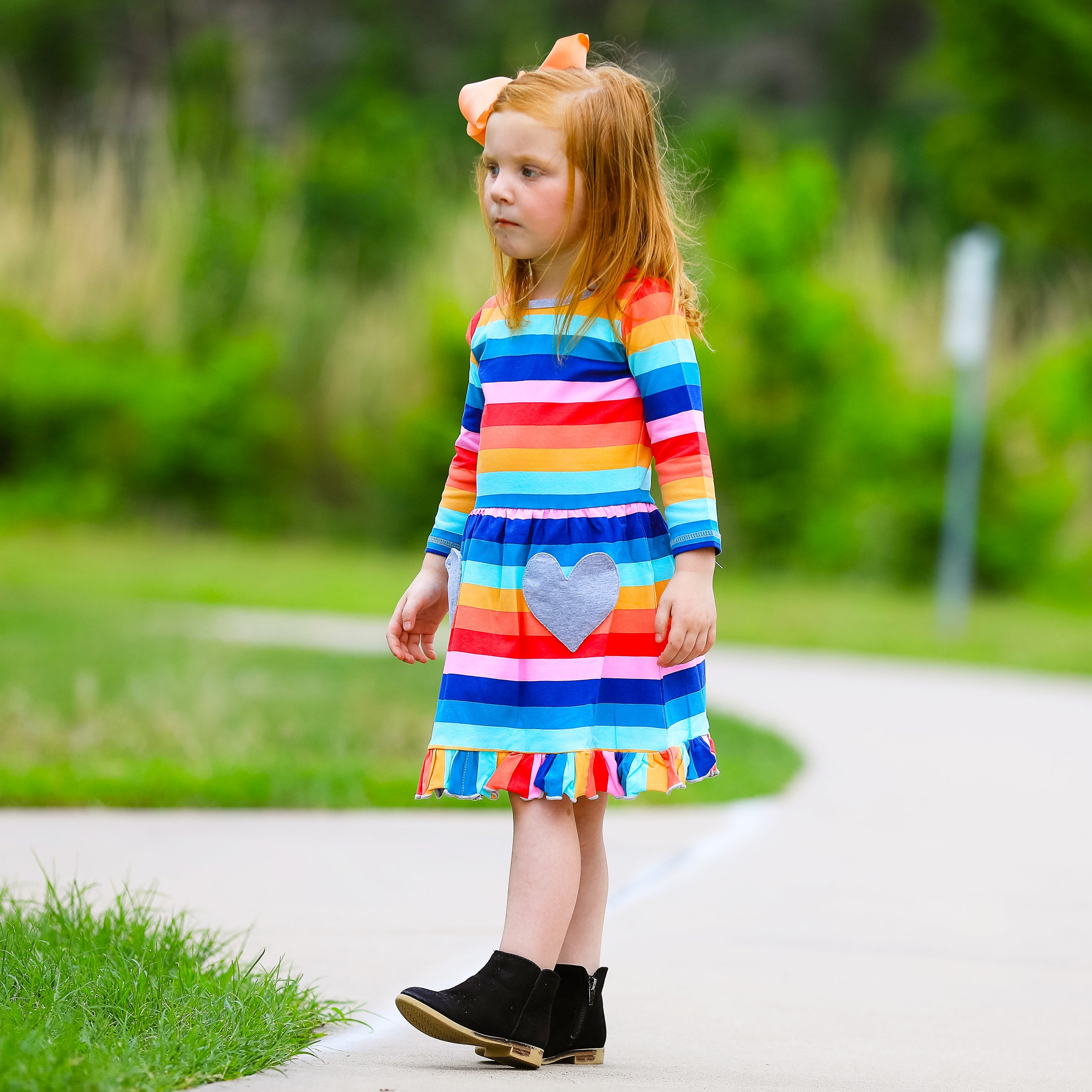 Annloren Baby Big Girls Boutique Fall Rainbow Hearts Cotton Winter Dress