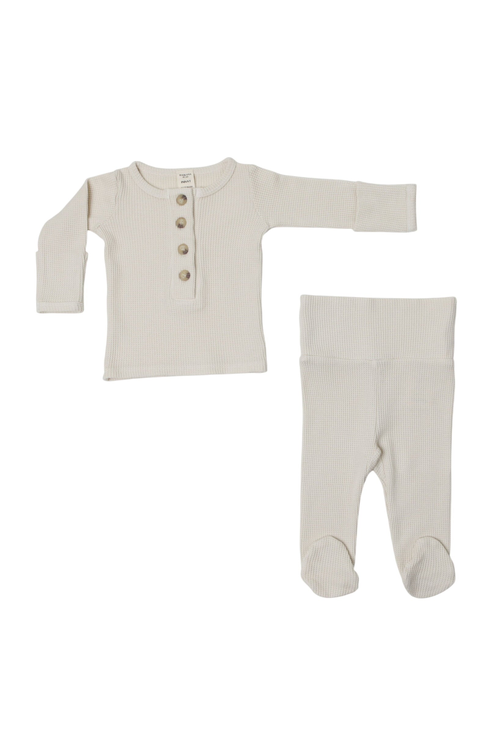 Beatrice || Thermal Infant Long Sleeve Henley Top And Bottom Set