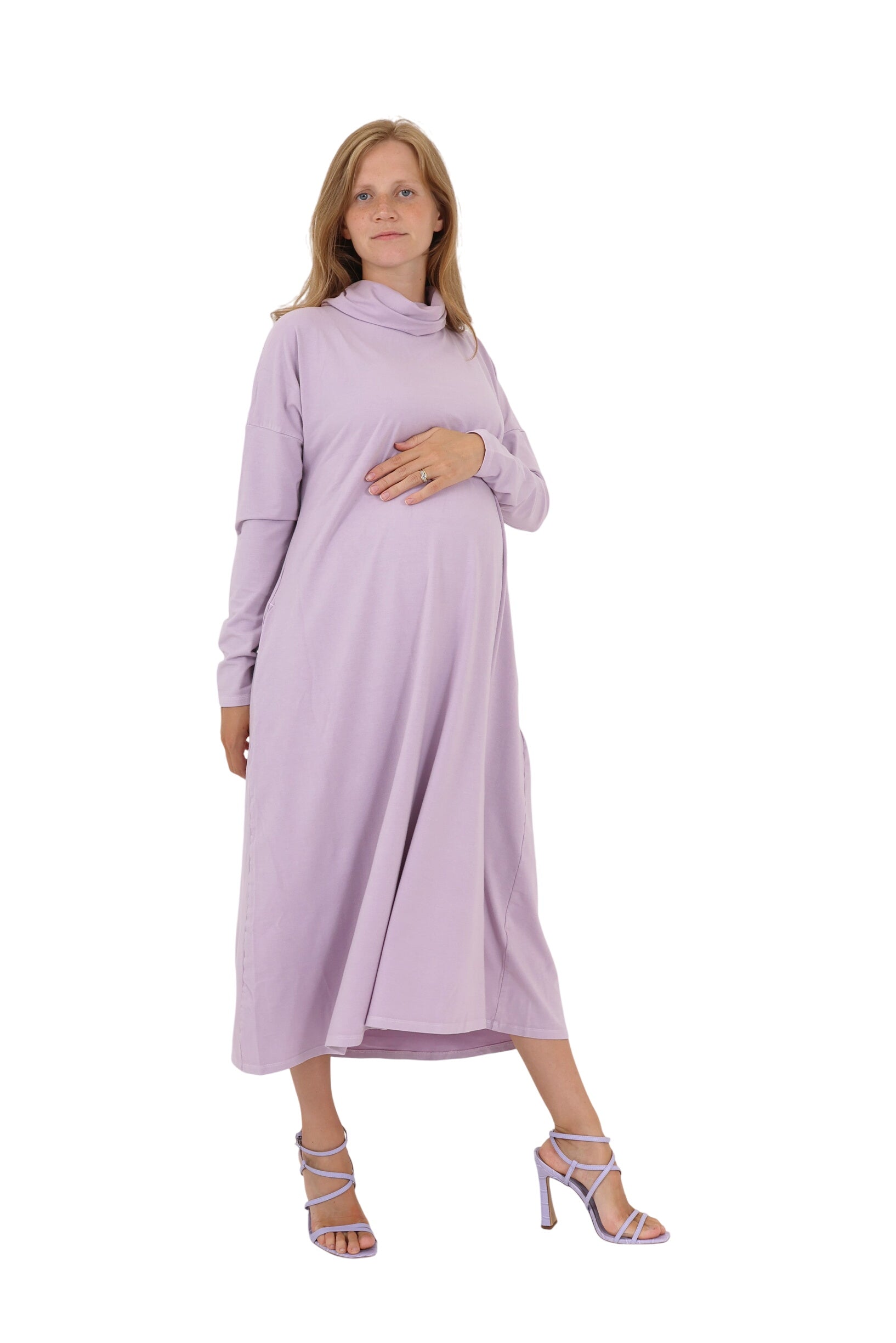 Meredith || Cowl Neck Long Sleeve Maternity Midi Dress