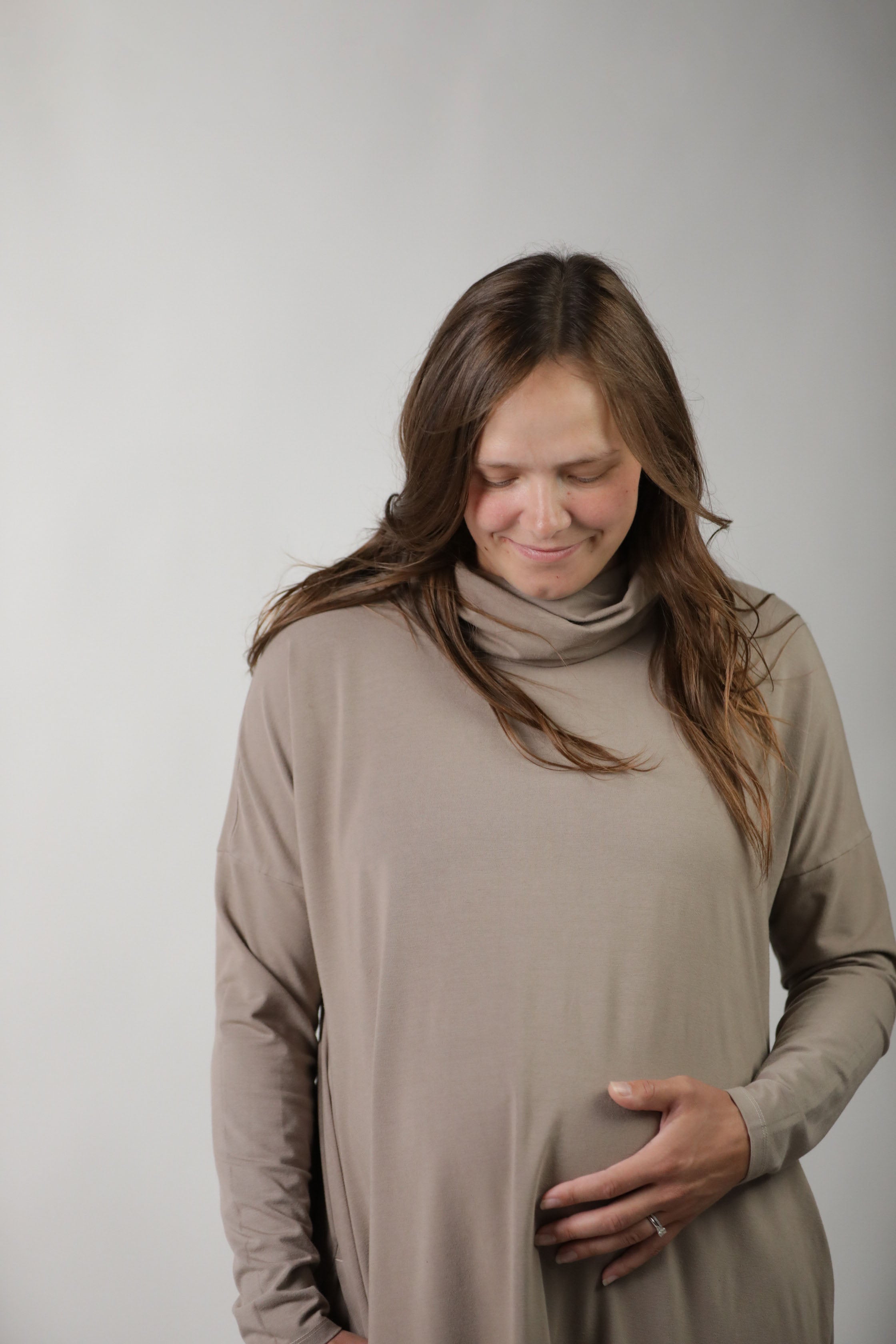 Meredith || Cowl Neck Long Sleeve Maternity Midi Dress