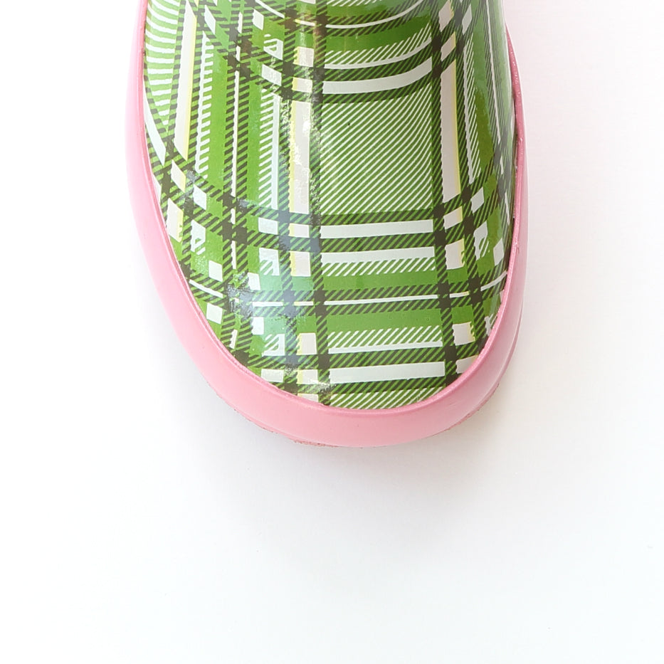 Green Plaid Rain Boot