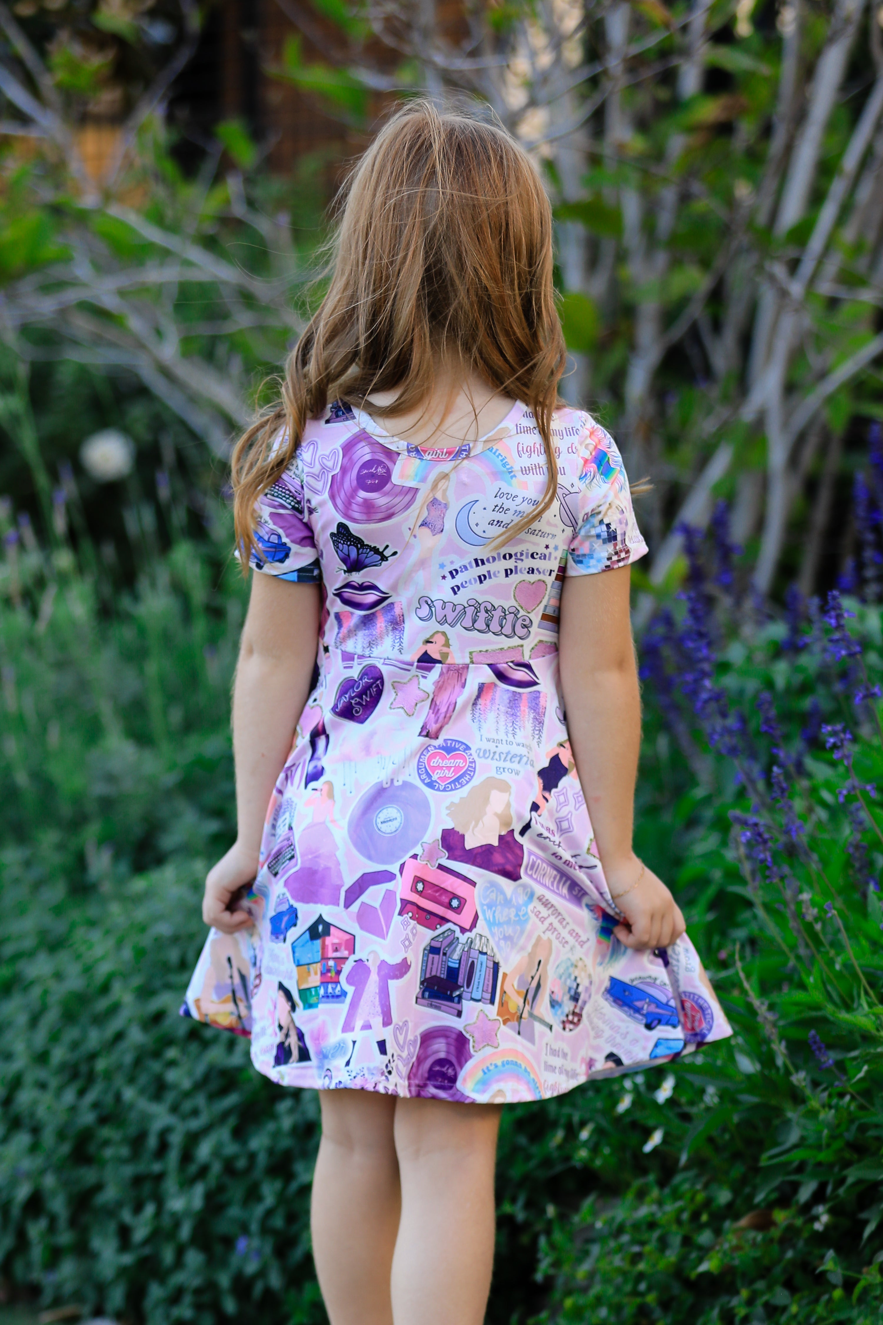 Ts Lavender Twirly Print Girls Milk Silk Dress