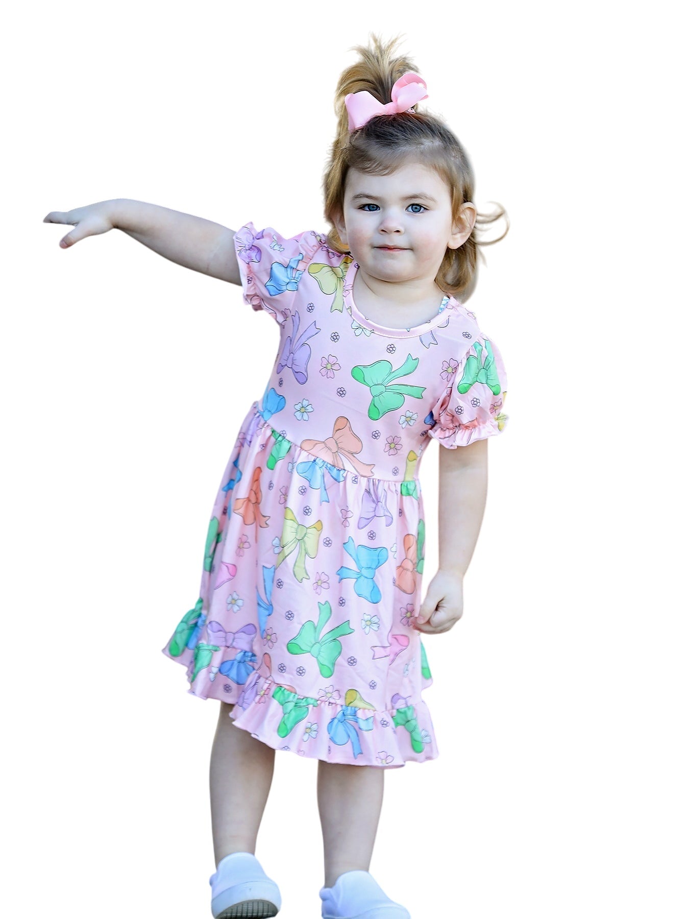Easter Colorful Bow Print Ruffles Girls Dress