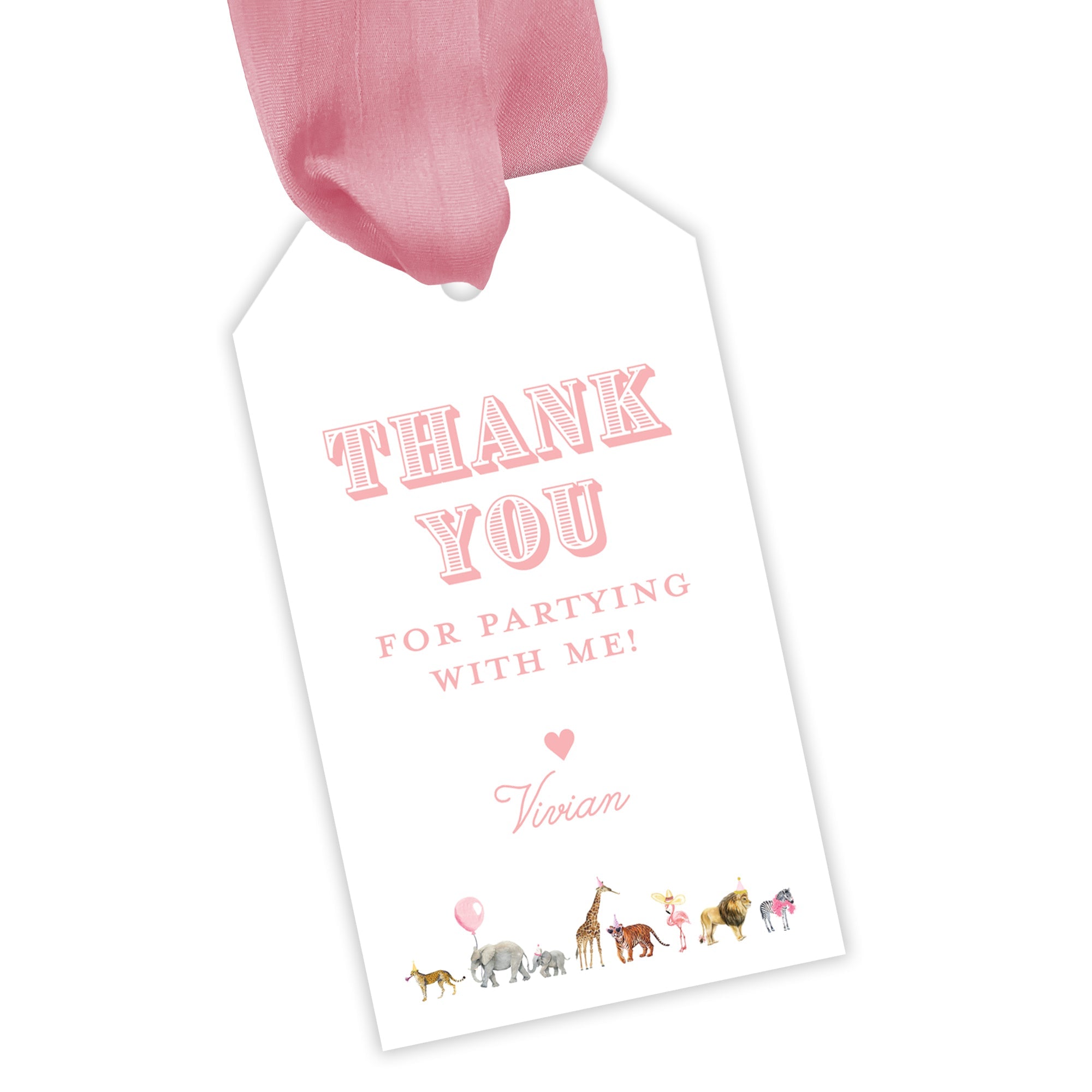 Pink Party Animal Party Favor Tag