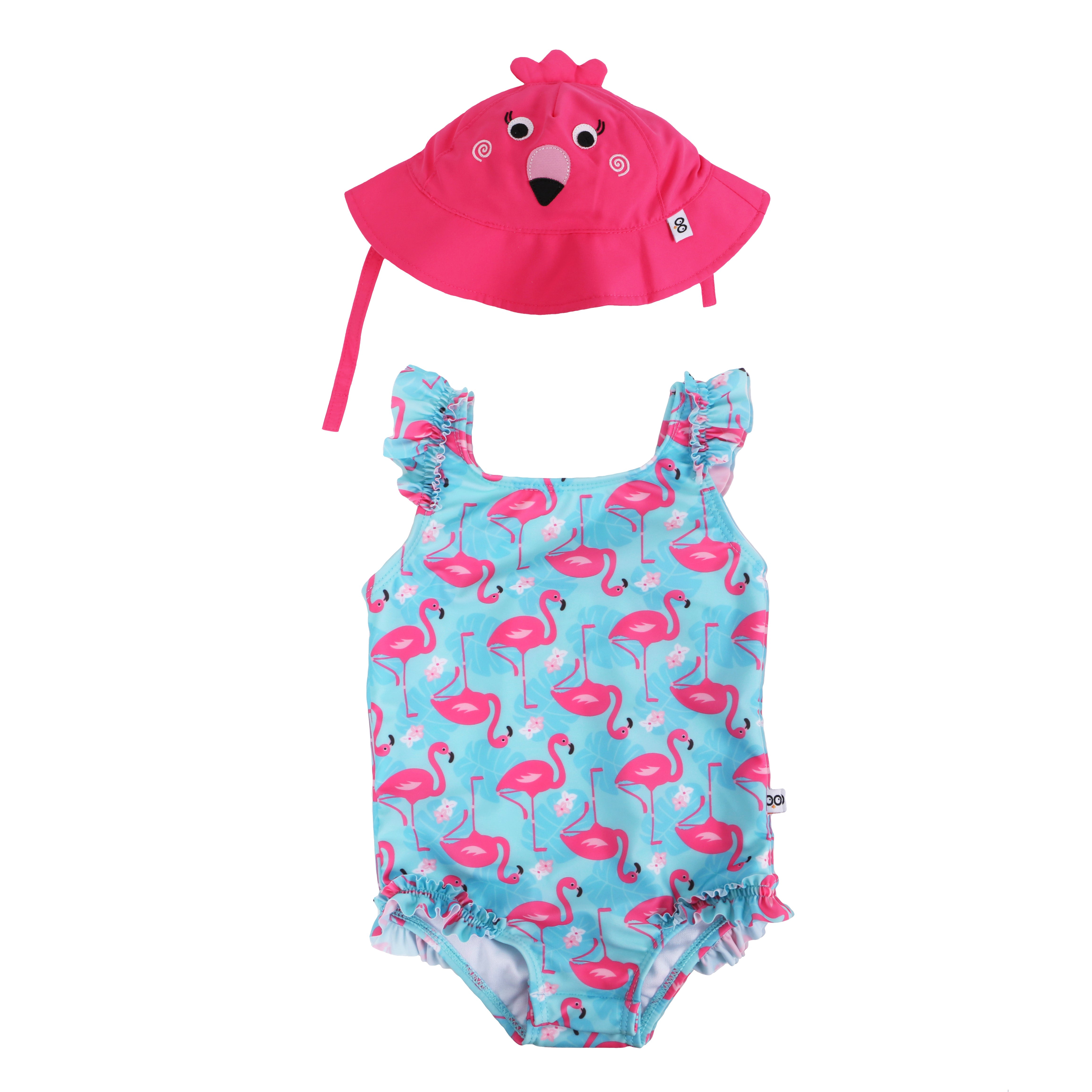 Baby Ruffled Swimsuit & Sunhat Set - Franny The Flamingo