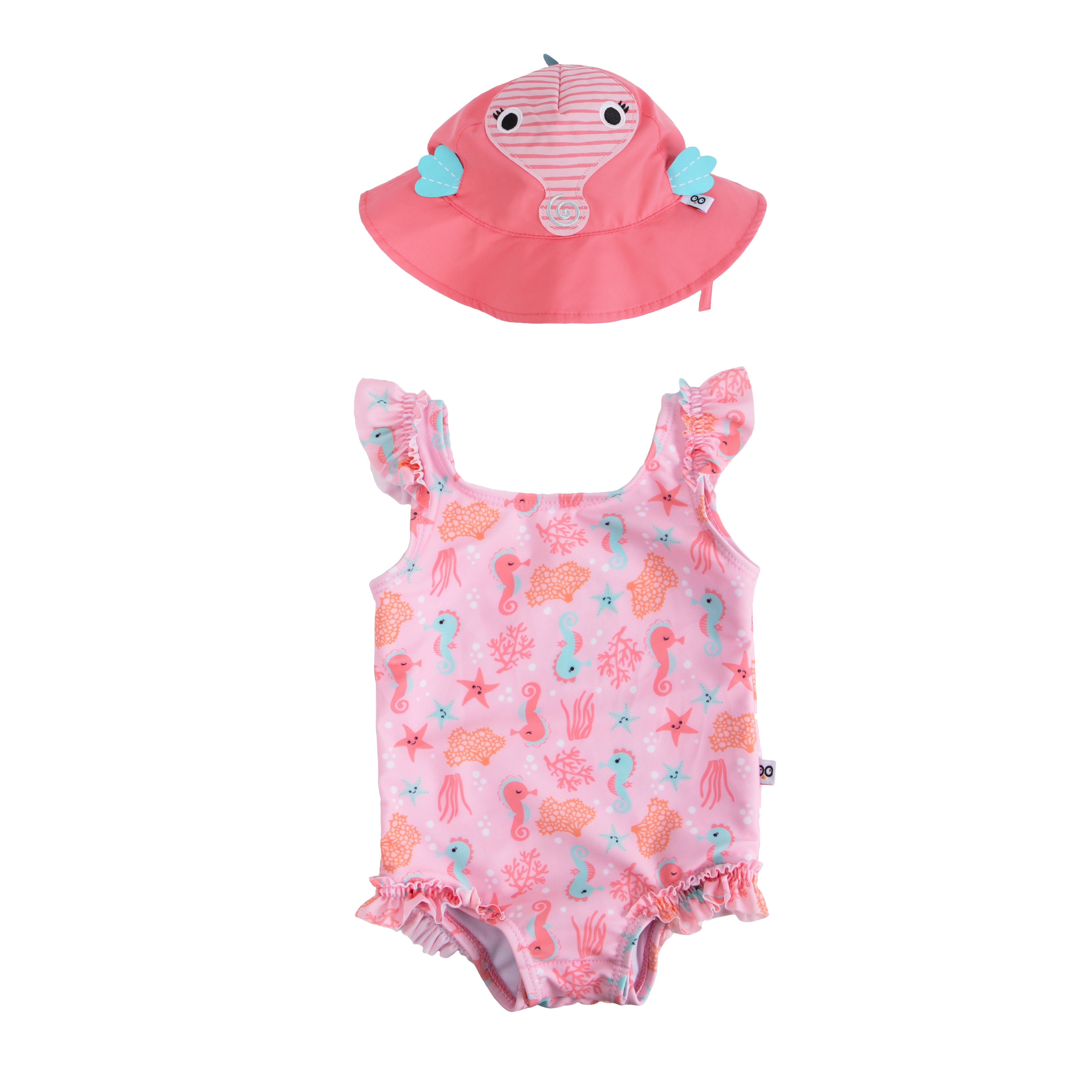 Baby Ruffled Swimsuit & Sunhat Set - Sally The Seahorse