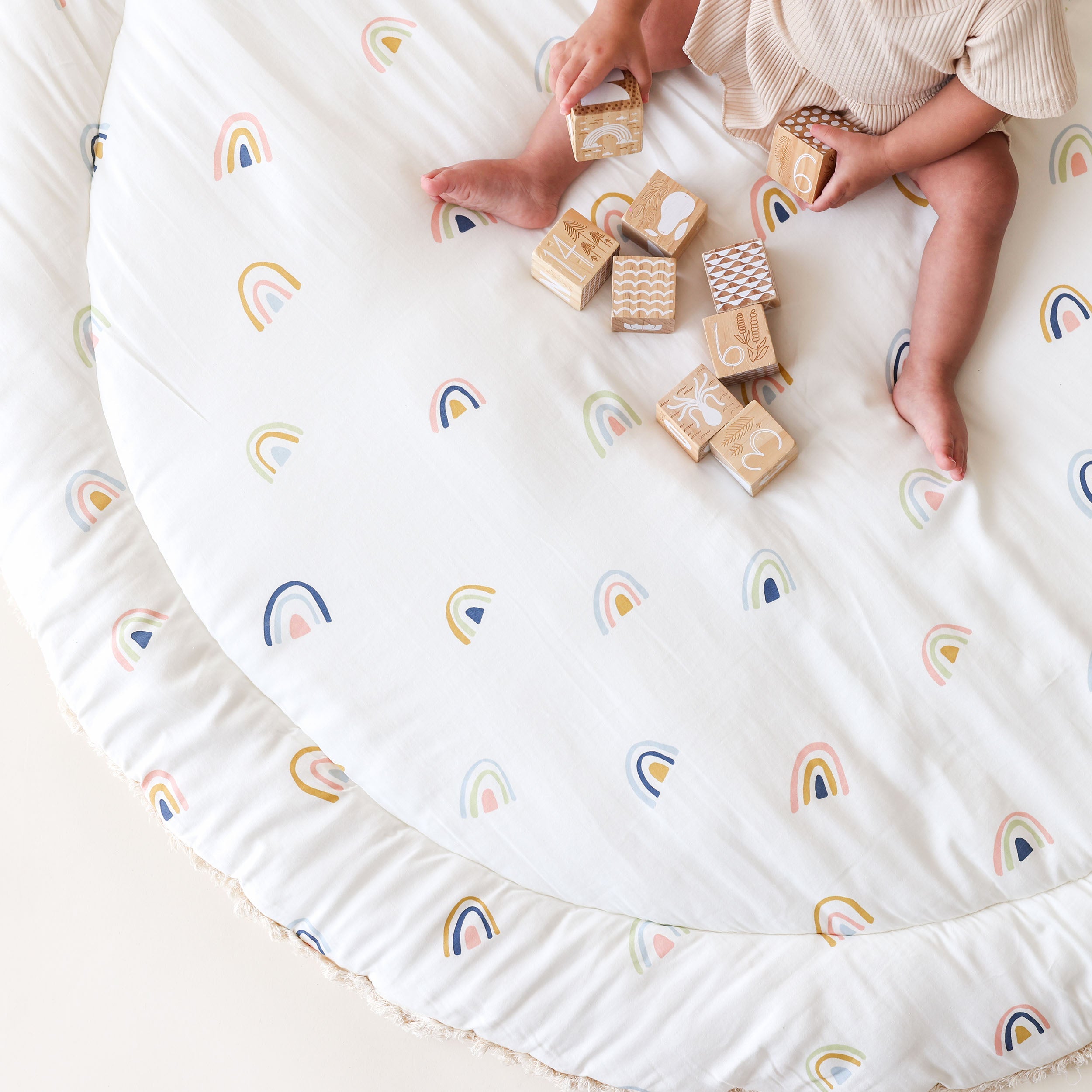 Organic Cotton Quilted Play Mat- Rainbow