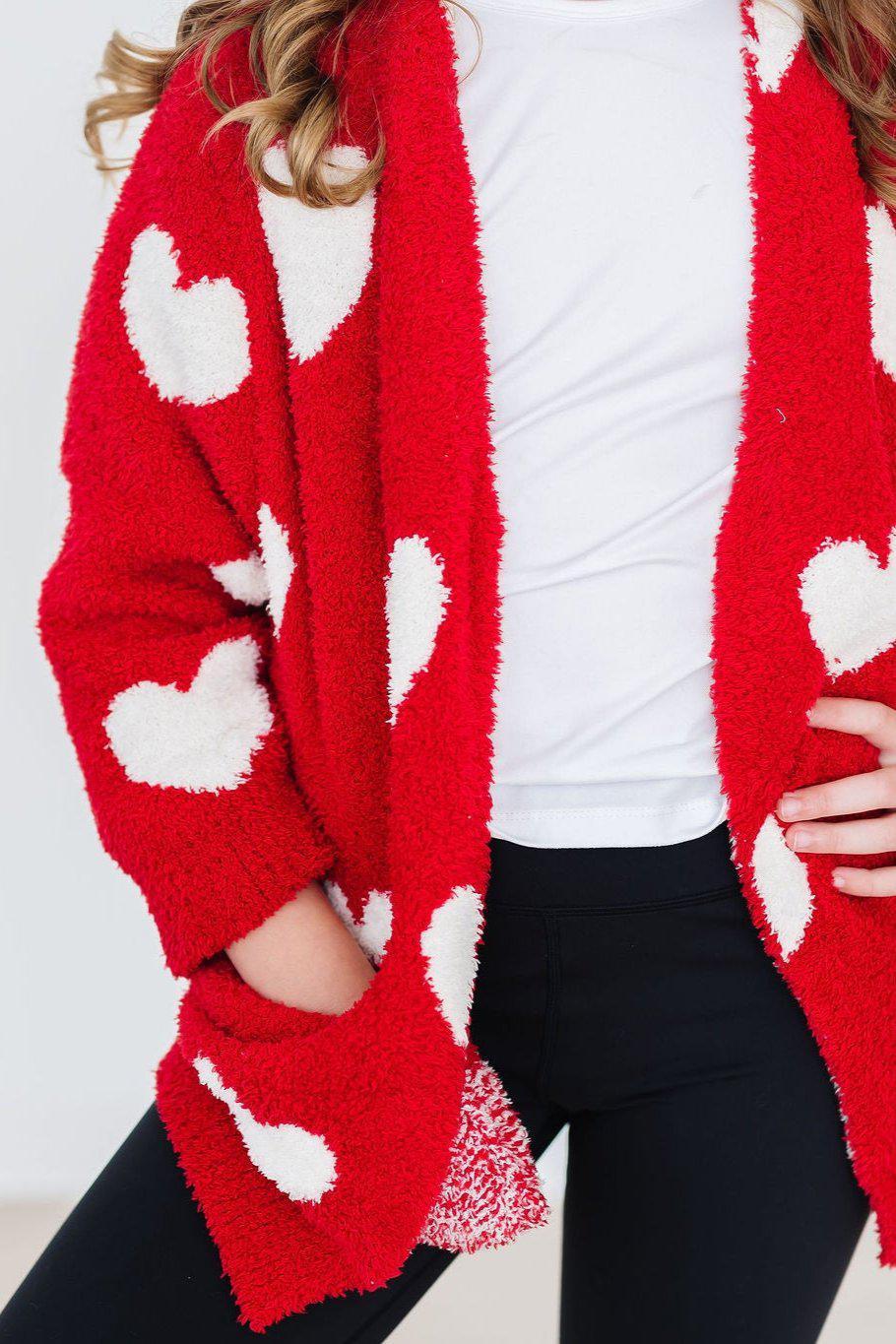 Red/coconut Heart Cozy Cardigan