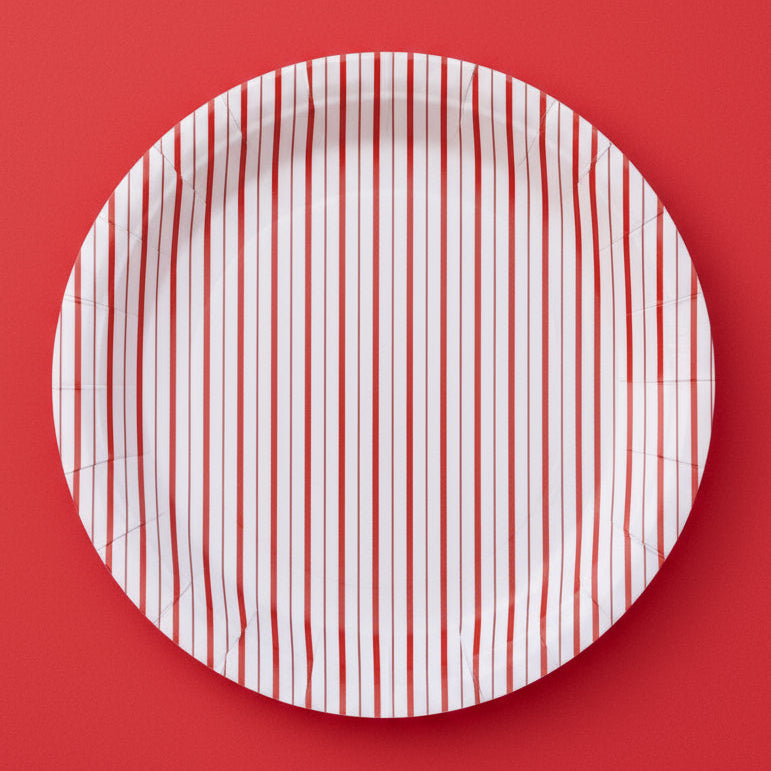 Red Fine Stripes Plates (set Of 8)