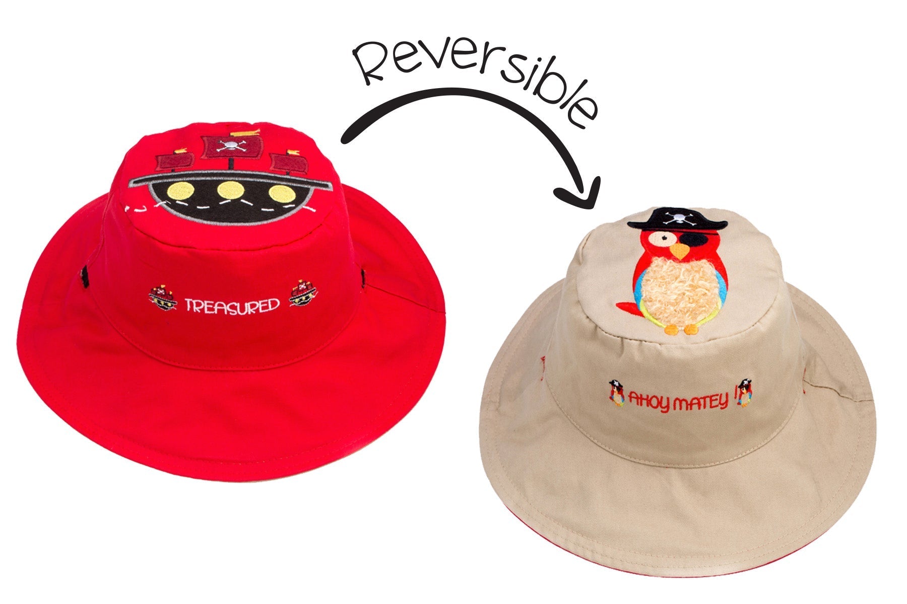 Baby/kids Reversible Sun Hat - Pirate Ship | Parrot