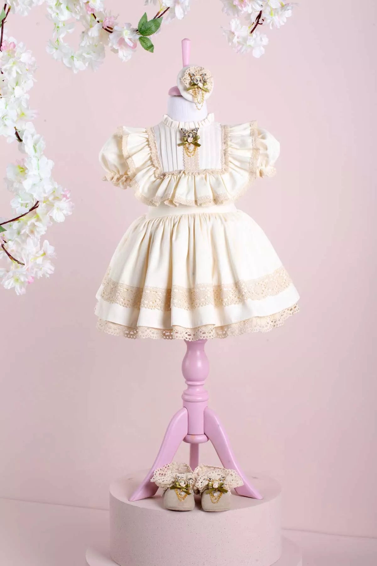 Baby Dress Set – White, Lace Trim & Puff Sleeves | THA Dressing