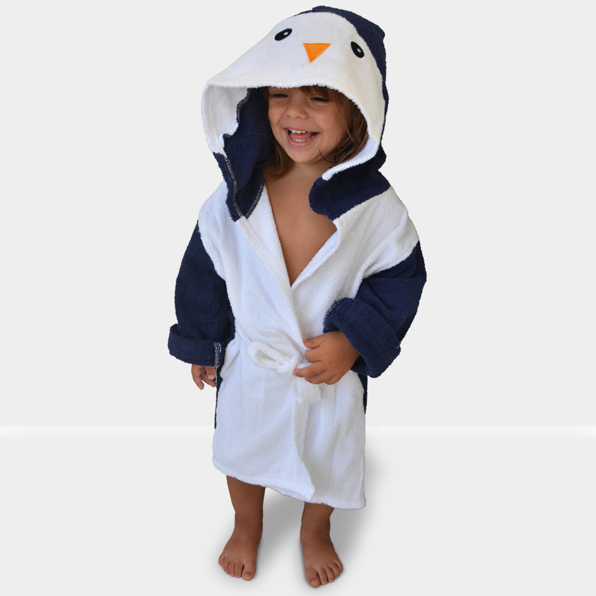 Baby Bathrobe Cotton White Penguin