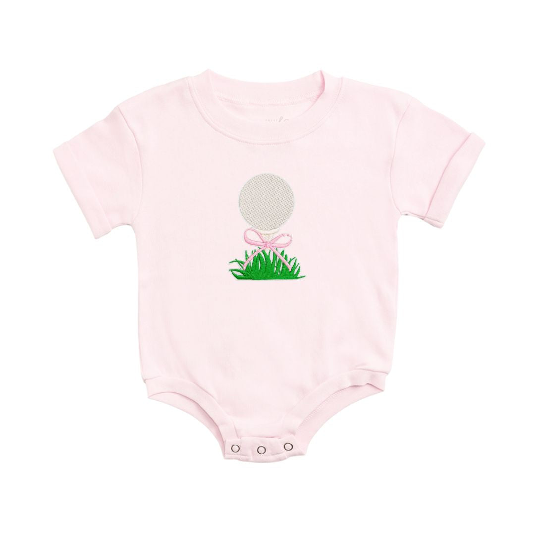 Golf Tee Bow Patch Short Sleeve Romper