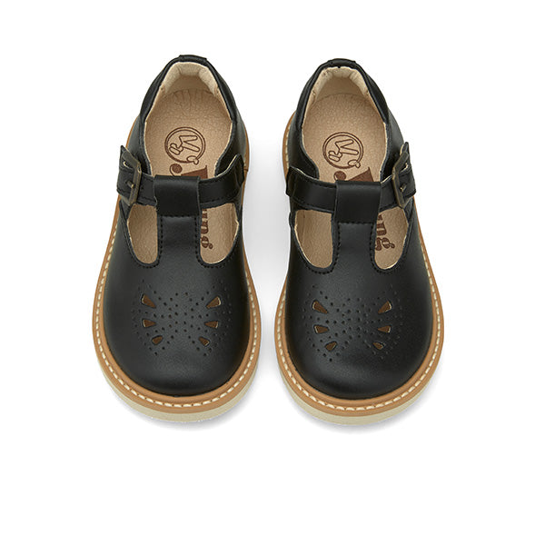 Rosie Vegan T-Bar Kids Shoe Black Synthetic Leather