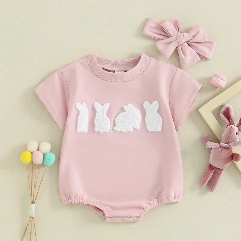 Sweatshirt With Romper Closure With Embroidered Bunnies And Headband