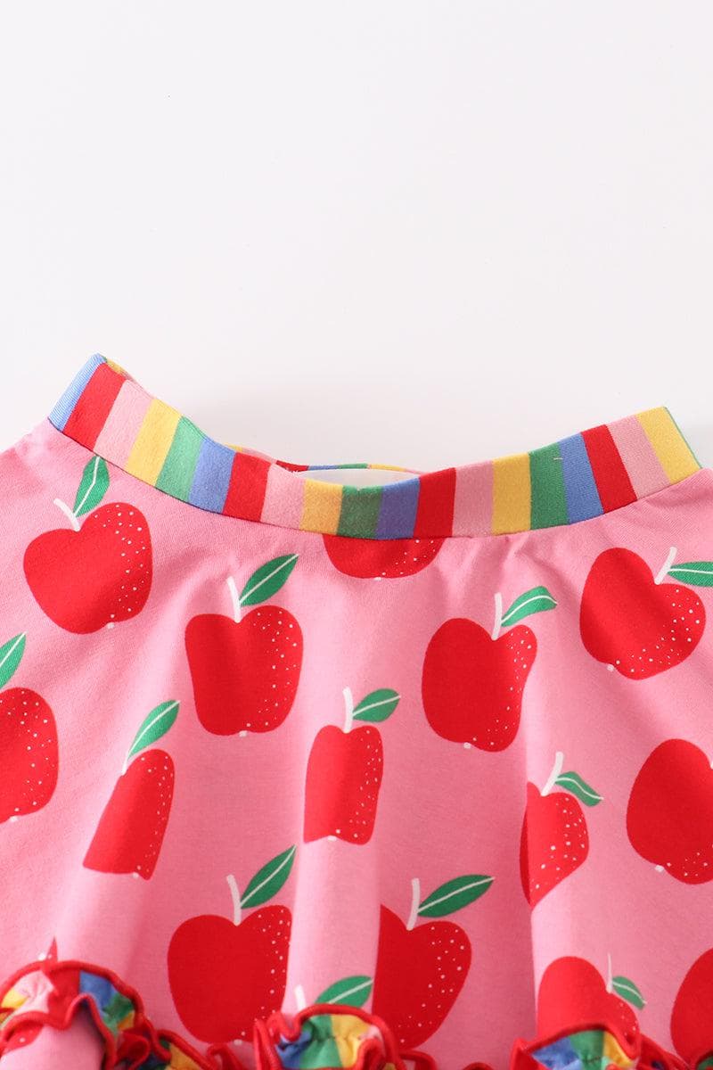 Back To School Apple Top & Skirt Set W/ Hair Bow