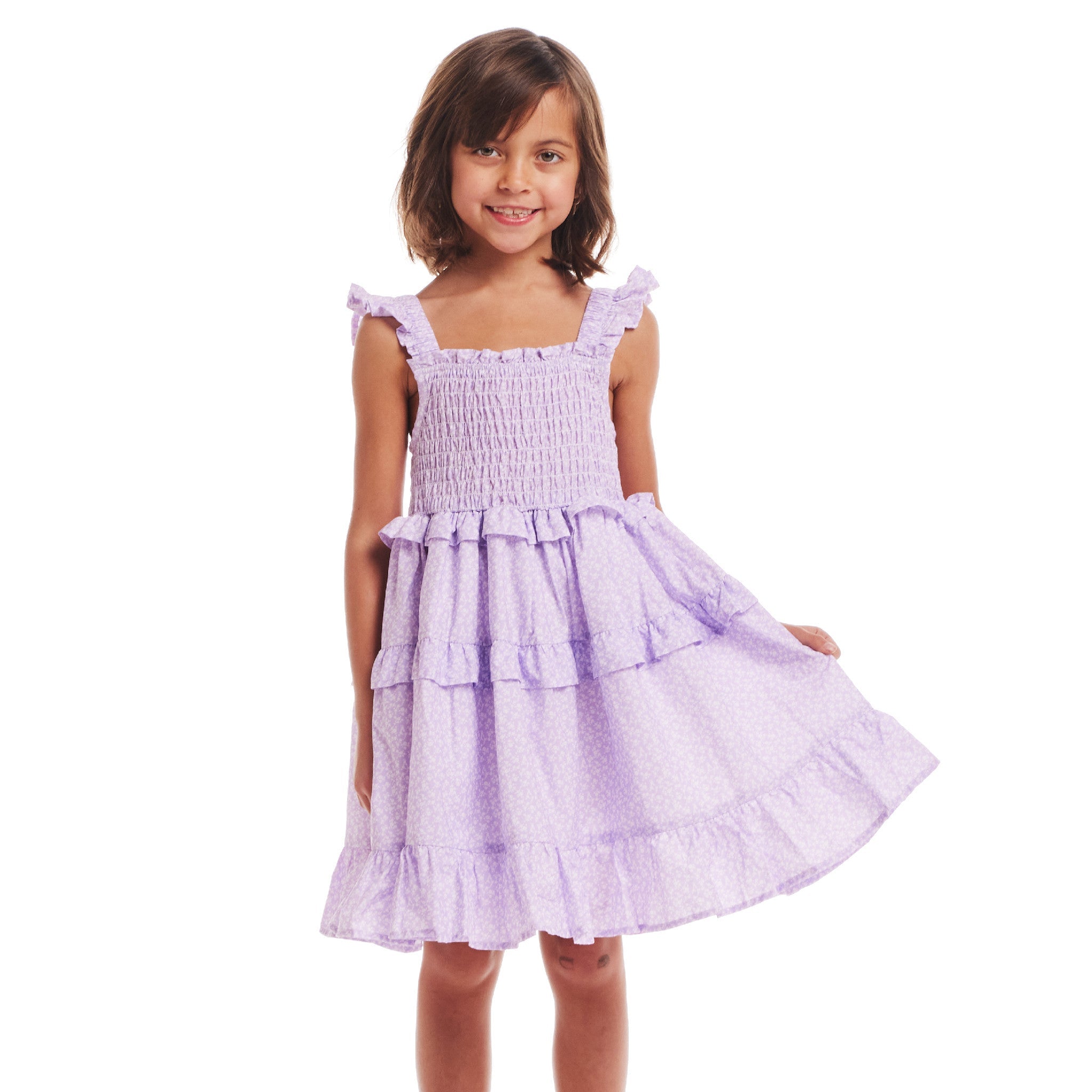 Kids (2-6) Lavender Ruffle Delight Dress | White Flowers