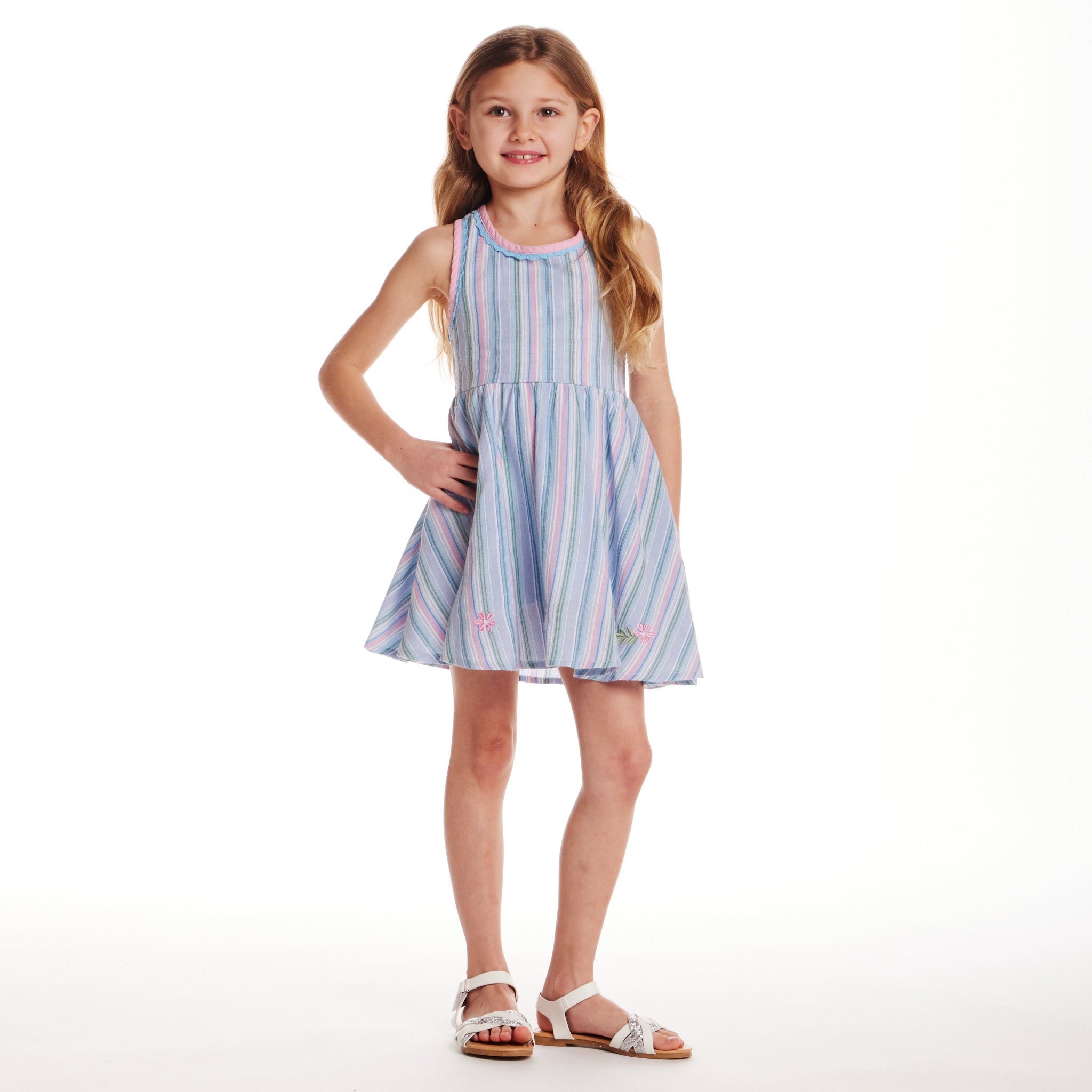 Kids (2-6x) Blue Breeze Cross-back Dress | Striped