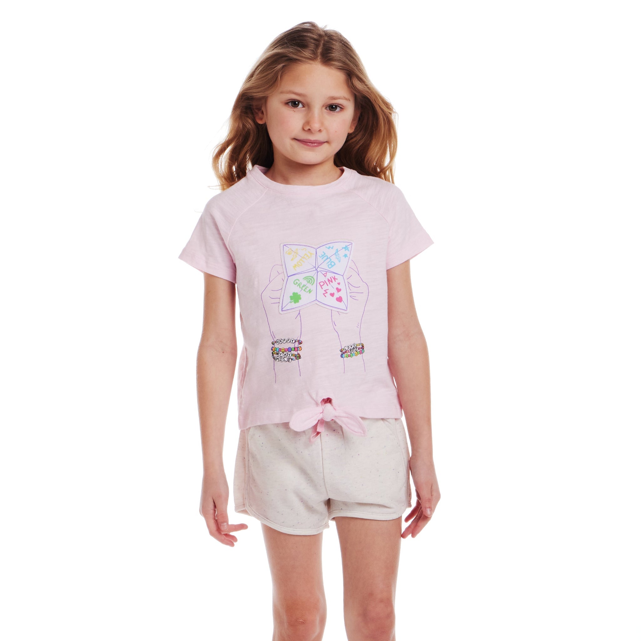 Kids (5-6x) Pink Raglan Sleeve Knot Detail Tee | Fortune Teller Graphic