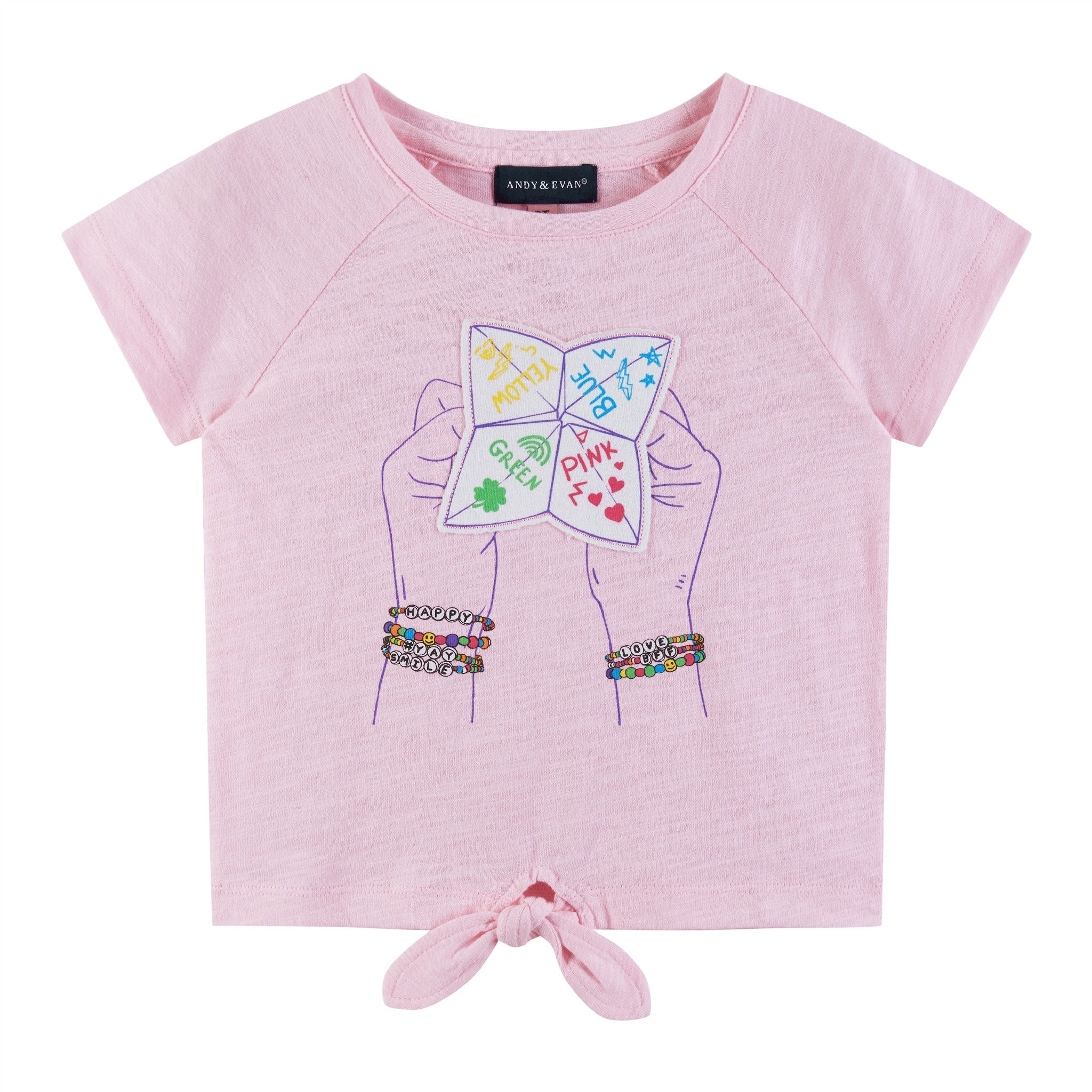 Kids (5-6x) Pink Raglan Sleeve Knot Detail Tee | Fortune Teller Graphic