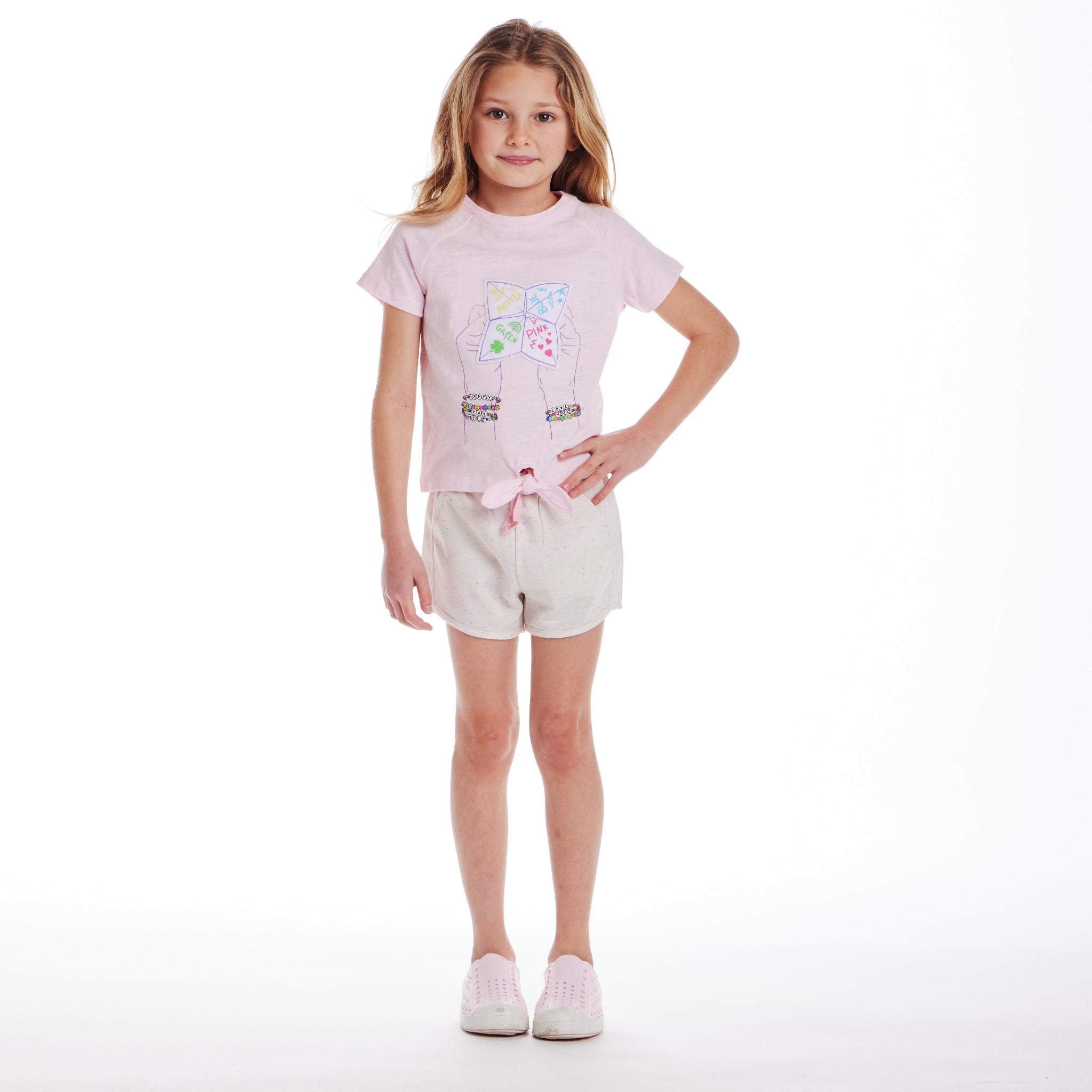 Kids (5-6x) Pink Raglan Sleeve Knot Detail Tee | Fortune Teller Graphic