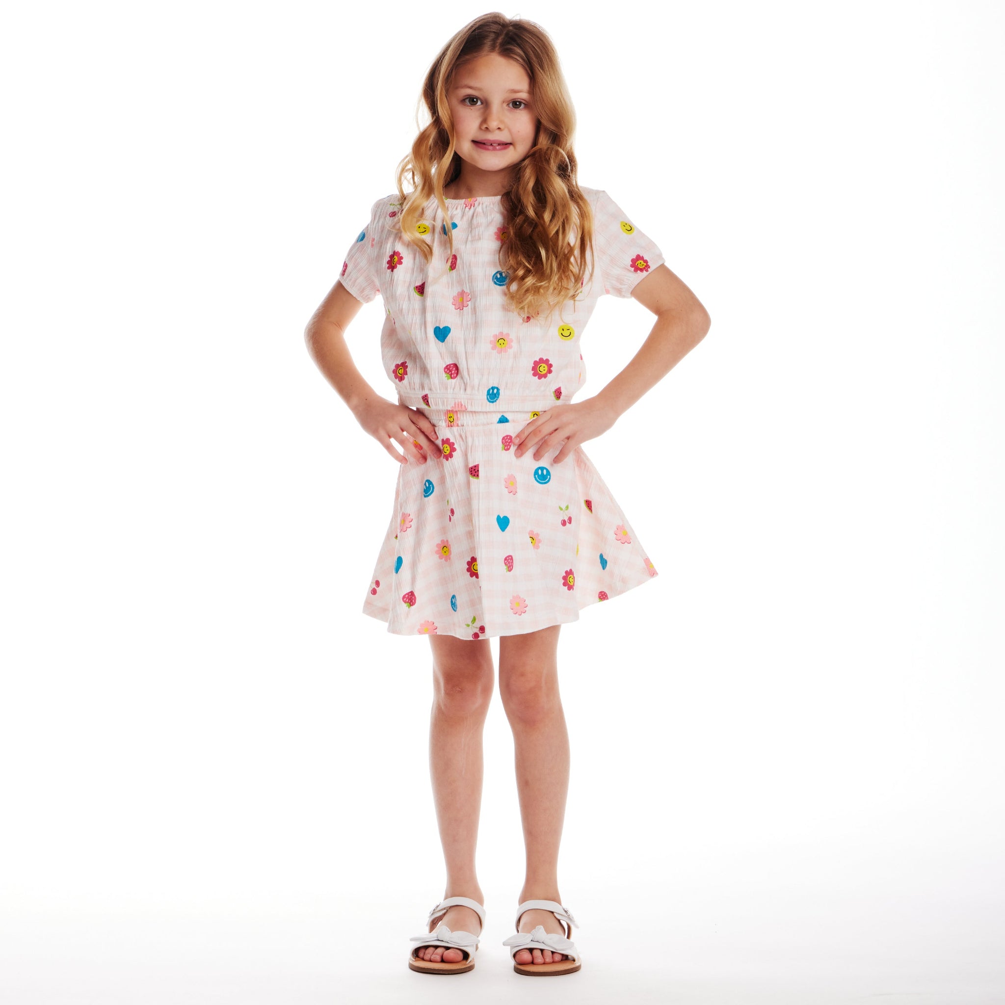 Kids (2-6) Jersey Printed Top & Skirt Set | Gingham Icon